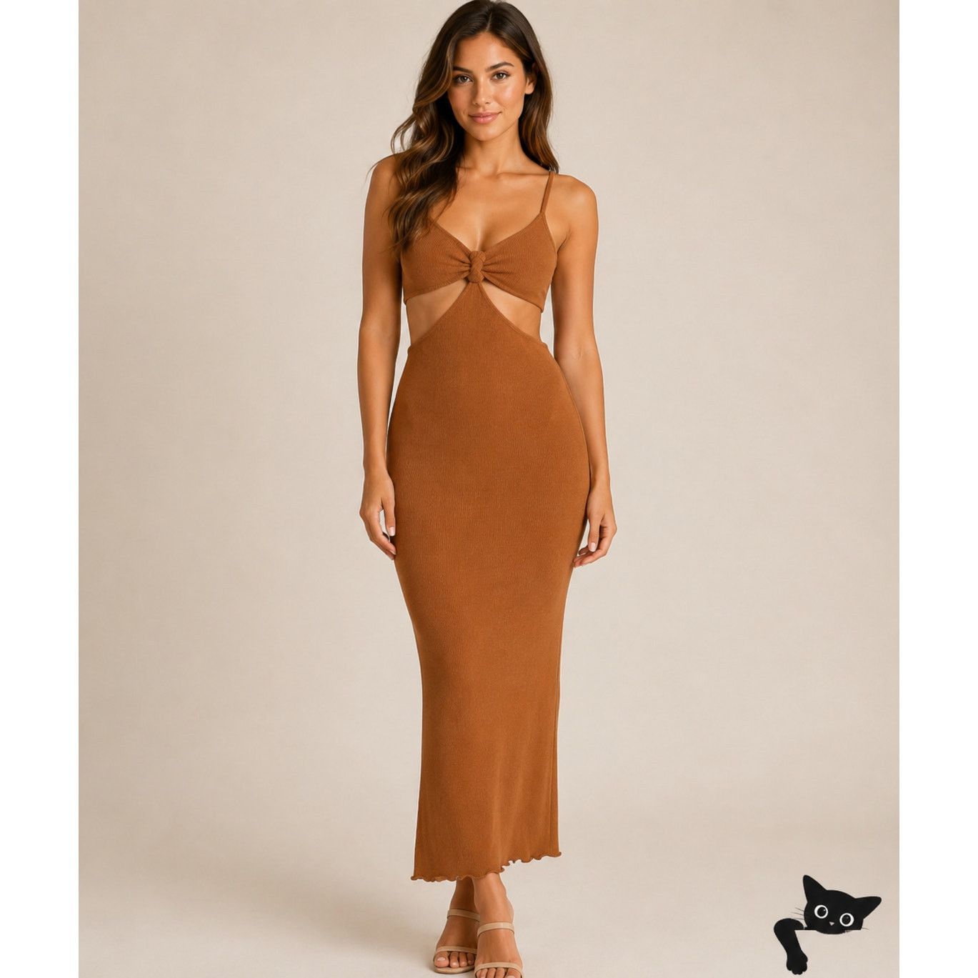 Other Blanc Clothing Camel Cut-Out Front Spaghetti Maxi Dress L Size L / US 10 / IT 46 - 3 Thumbnail