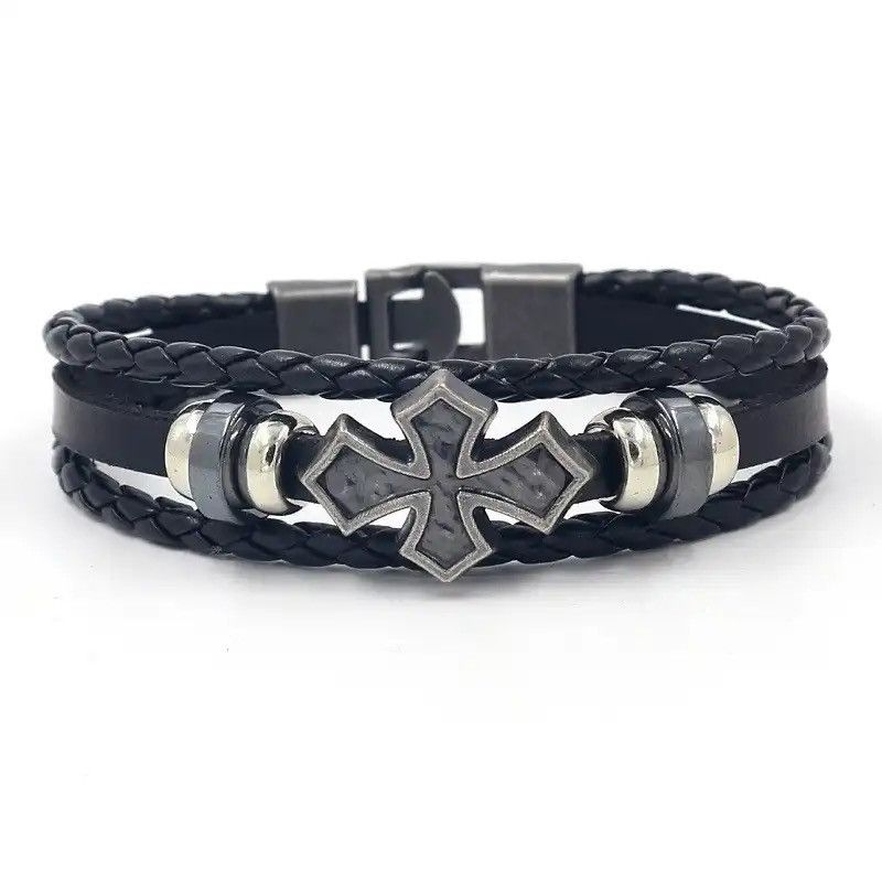 Jewelry × Vintage Vintage Multi-layer Leather Woven Cross Bracelet Size ONE SIZE - 1 Thumbnail