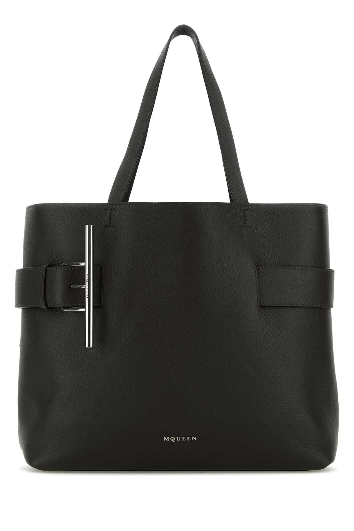 Alexander McQueen Black Leather T-Bar Shopping Bag Size ONE SIZE - 1 Thumbnail