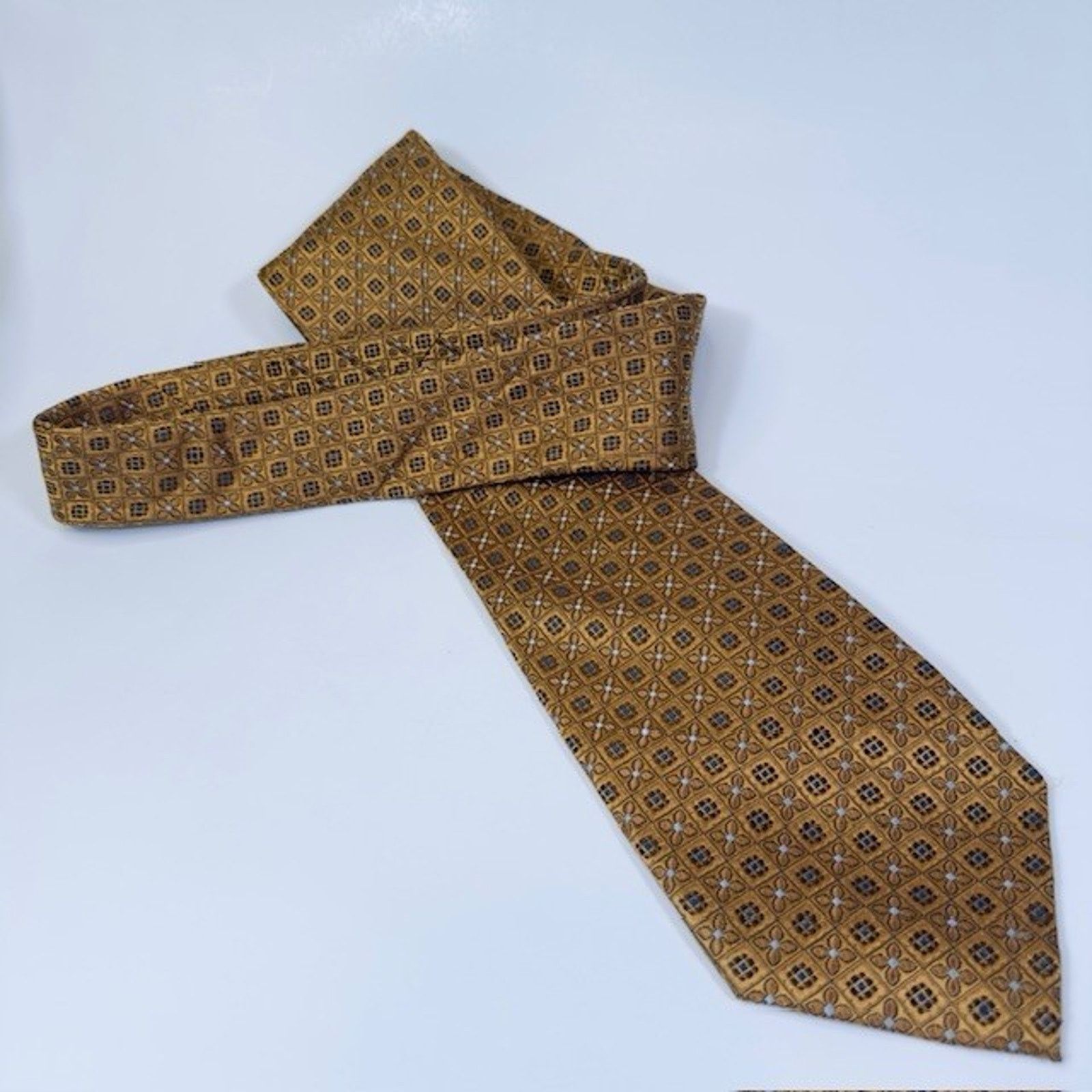 Other Eagle Neck Tie Silk Hand Made Gold Floral Geometric Corpcore Size ONE SIZE - 5 Thumbnail