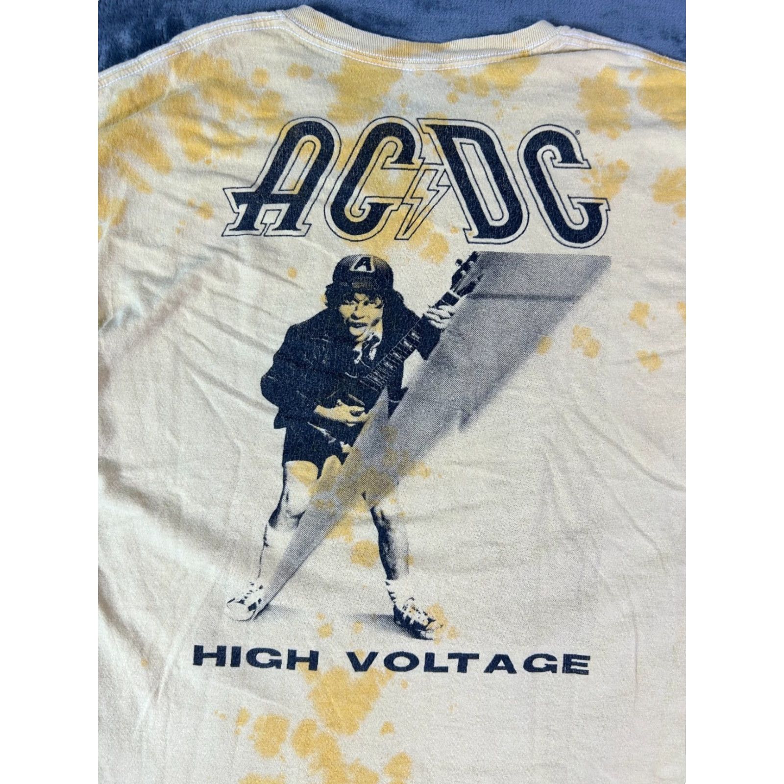 Vintage AC/DC High Voltage Tie Dye Band T-Shirt Men’s L Yellow Bleach Graphic Rock Tee Size US L / EU 52-54 / 3 - 7 Thumbnail
