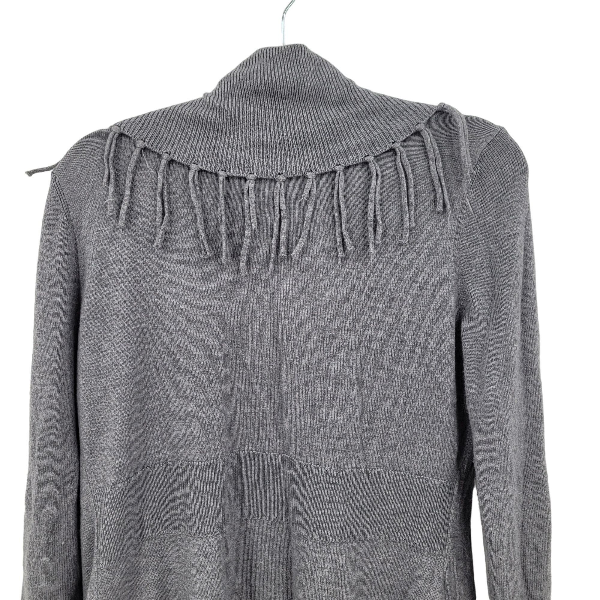 White House Black Market WHBM Fringe Western Cardigan Duster M Gray Wool Heavy Knit S Size M / US 6-8 / IT 42-44 - 10 Thumbnail