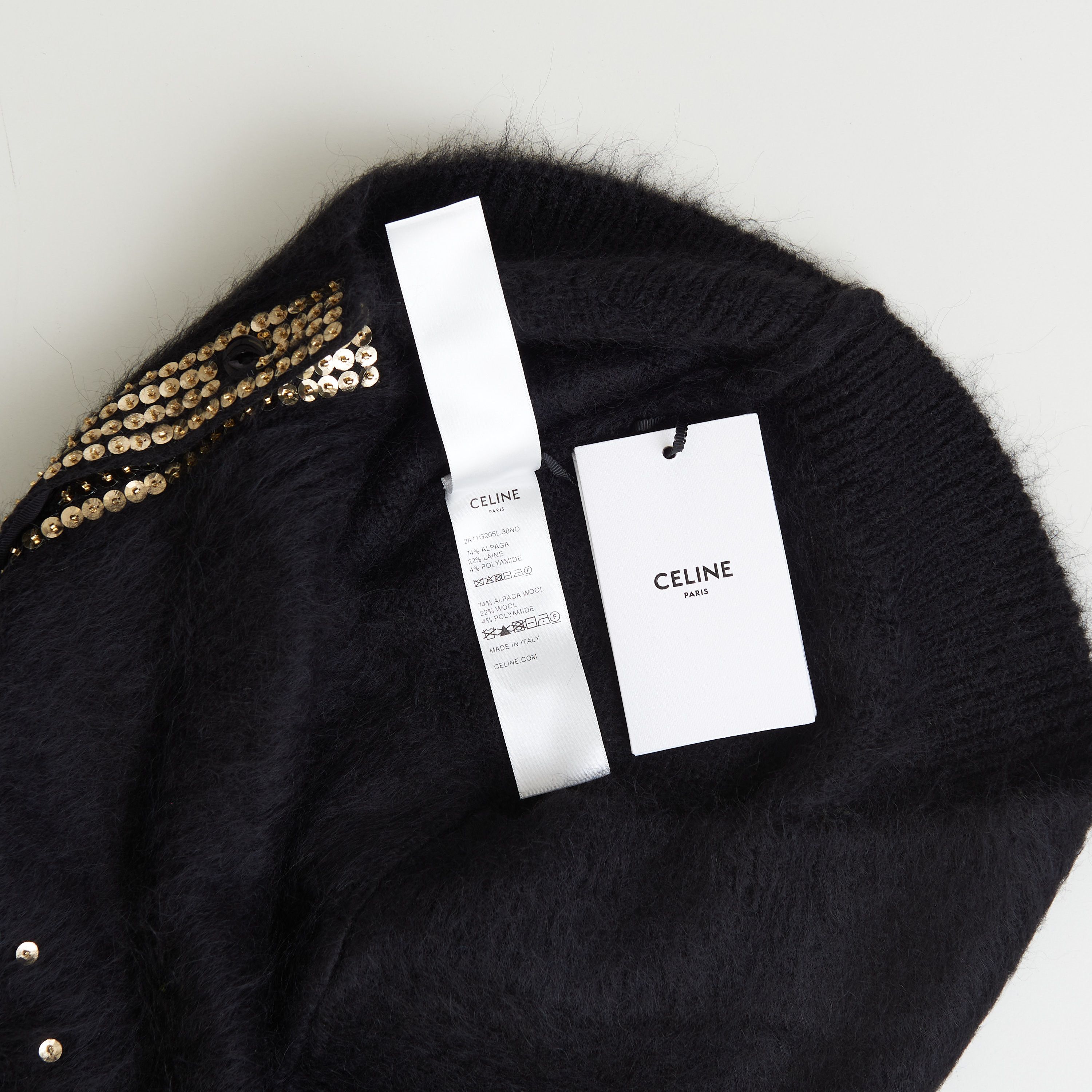 Celine Black Cardigan - Sequin Tiger Embroidery, Brushed Alpaca Size US M / EU 48-50 / 2 - 13 Thumbnail