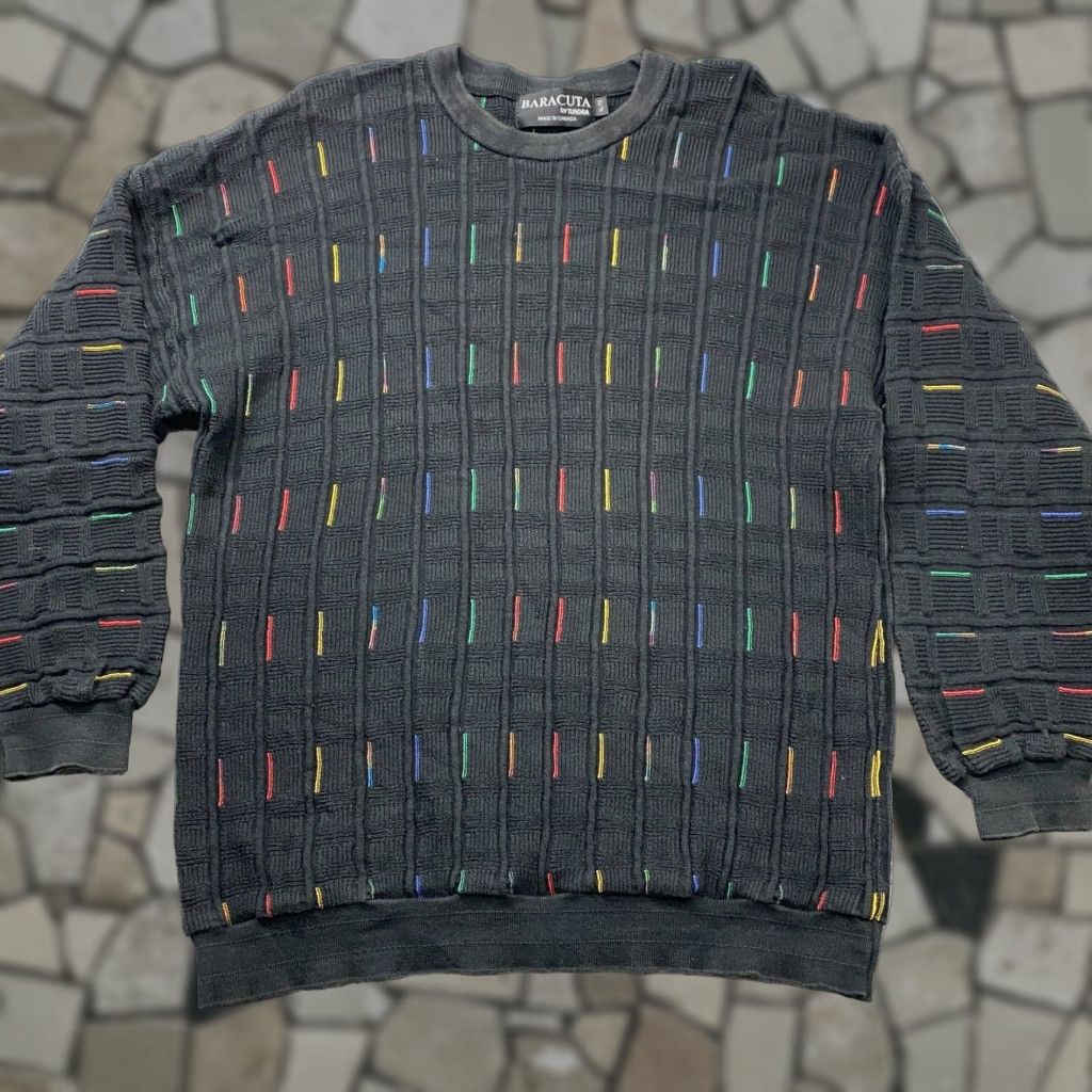 VINTAGE Tundra Baracuta Sweater Mens XL Black 3D Knit 90s Hip Hop Mens
