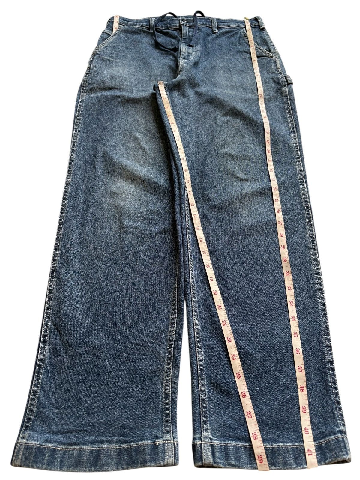 Japanese Brand × Jun Takahashi × Uniqlo Vintage Uniqlo Carpenter Blue Wash Distressed Rip Loose Jean Size US 32 / EU 48 - 12 Thumbnail