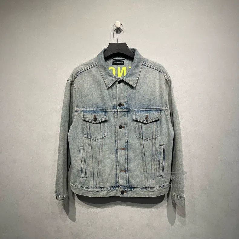 Balenciaga Denim Jacket with Yellow Embroidered Logo on Ba