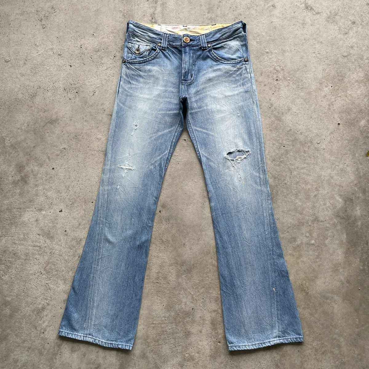 Edwin Vintage Edwin Wash Blue FLARE Distressed BOOTCUT Jeans Pants Size US 33 - 1 Thumbnail