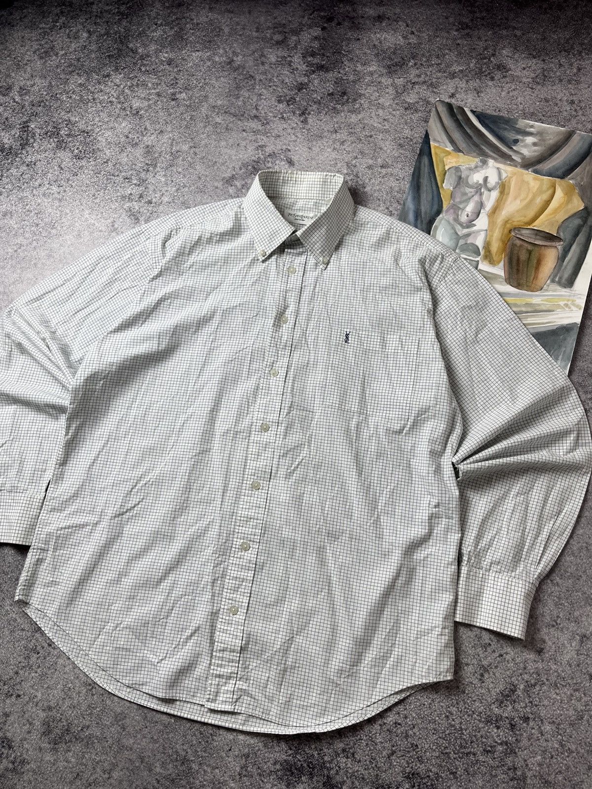 Yves Saint Laurent 🔥90's YSL Old Money Checkered Boxy Summer Shirt Y2K Size US L / EU 52-54 / 3 - 5 Thumbnail