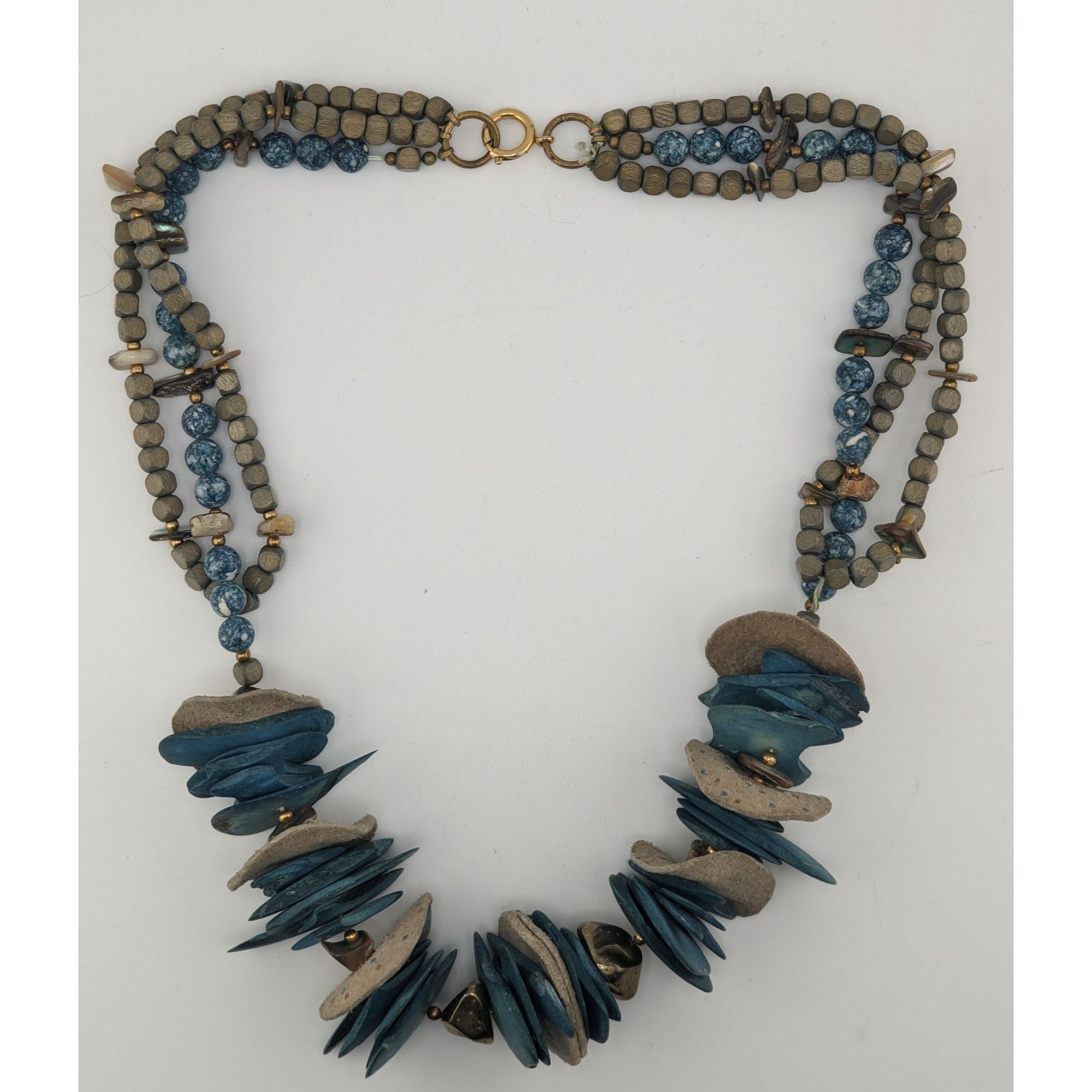 Other Vintage Bohemian Handmade Necklace With Wood Leather Stone & Size ONE SIZE - 5 Thumbnail