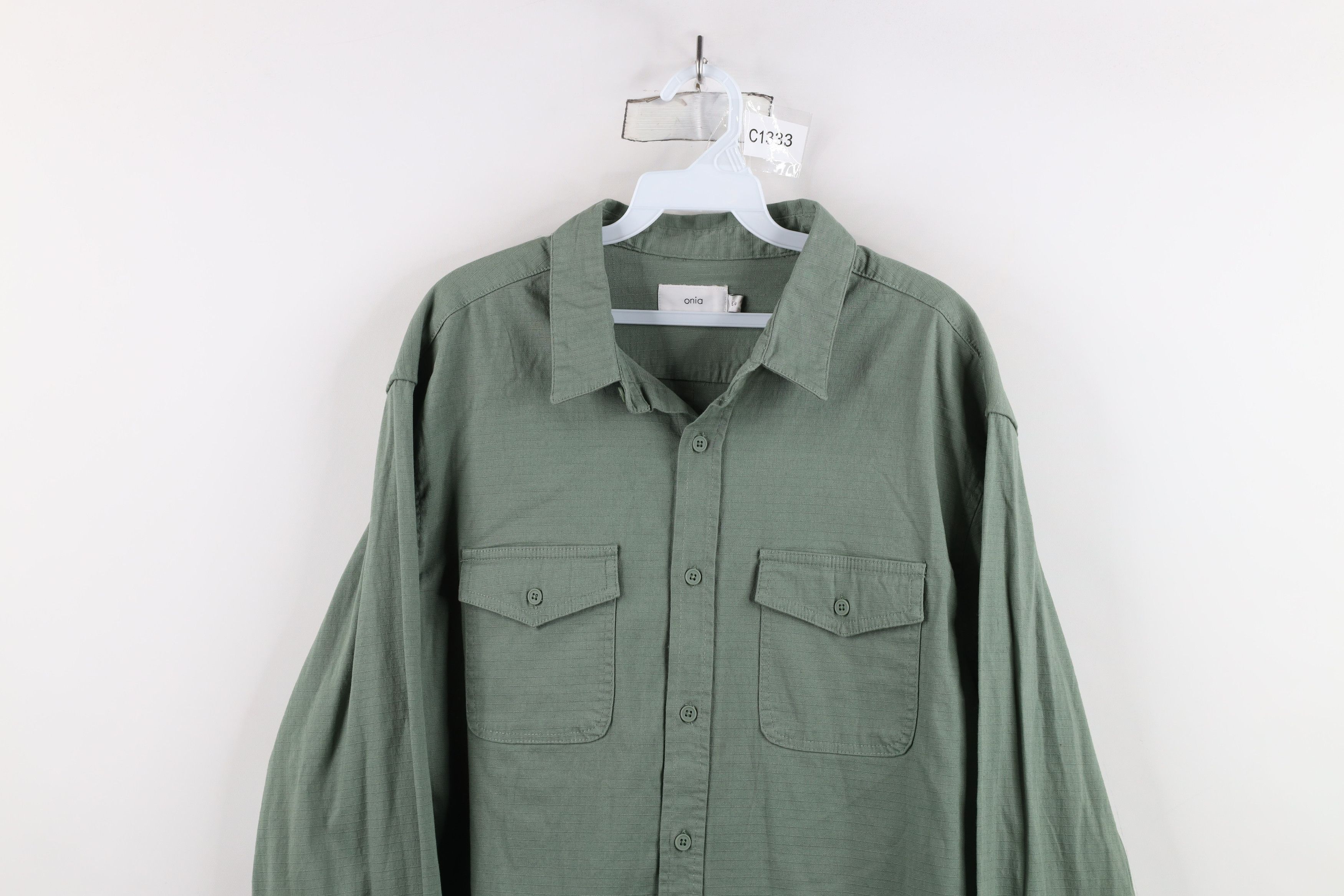 Onia × Vintage Onia Terrain Ripstop Collared Button Shirt Green Cotton Size US L / EU 52-54 / 3 - 2 Thumbnail