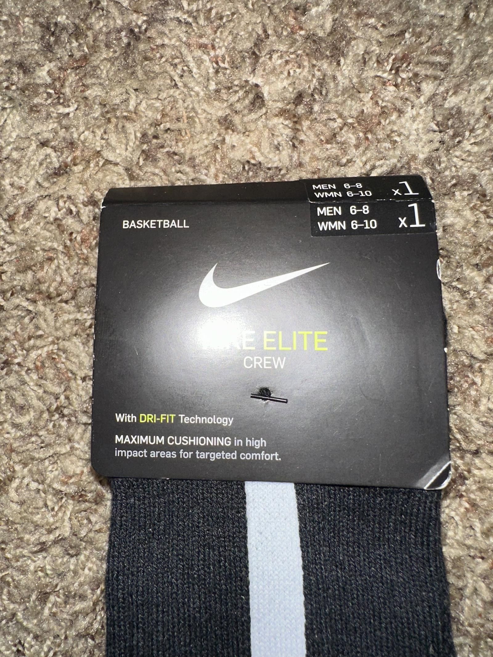 Nike Nike Elite Crew Basketball White Black SX7622 Single Pair Size ONE SIZE - 7 Thumbnail