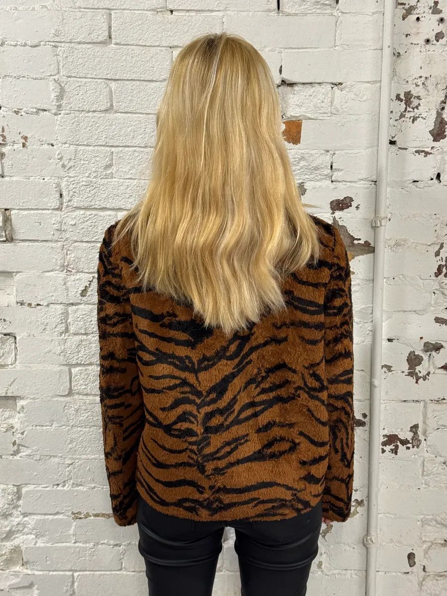 Versace 1990s Versace Brown Tiger Stripe Fuzzy Jacket Size M / US 6-8 / IT 42-44 - 3 Thumbnail