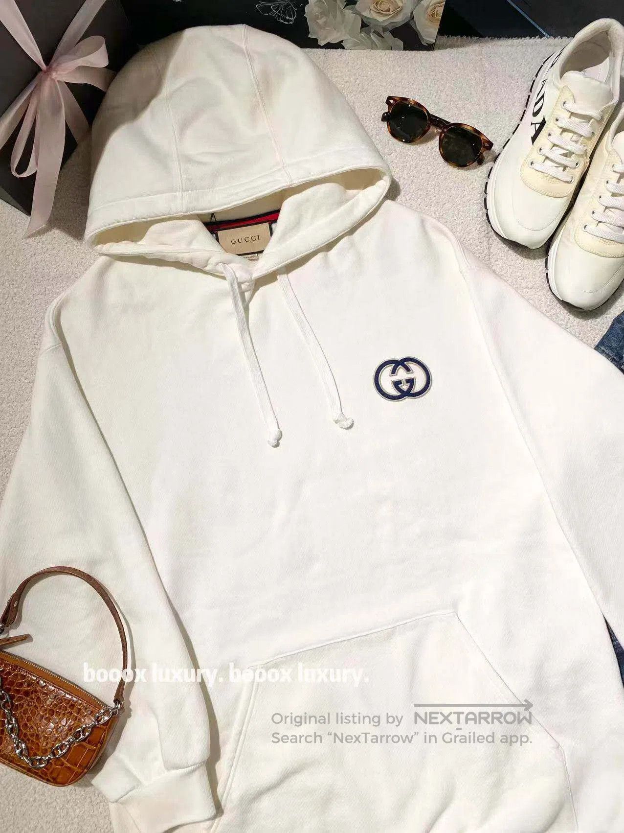Gucci Guicci Double G embroidered letter logo hooded sweatshirt| Size M / US 6-8 / IT 42-44 - 1 Thumbnail