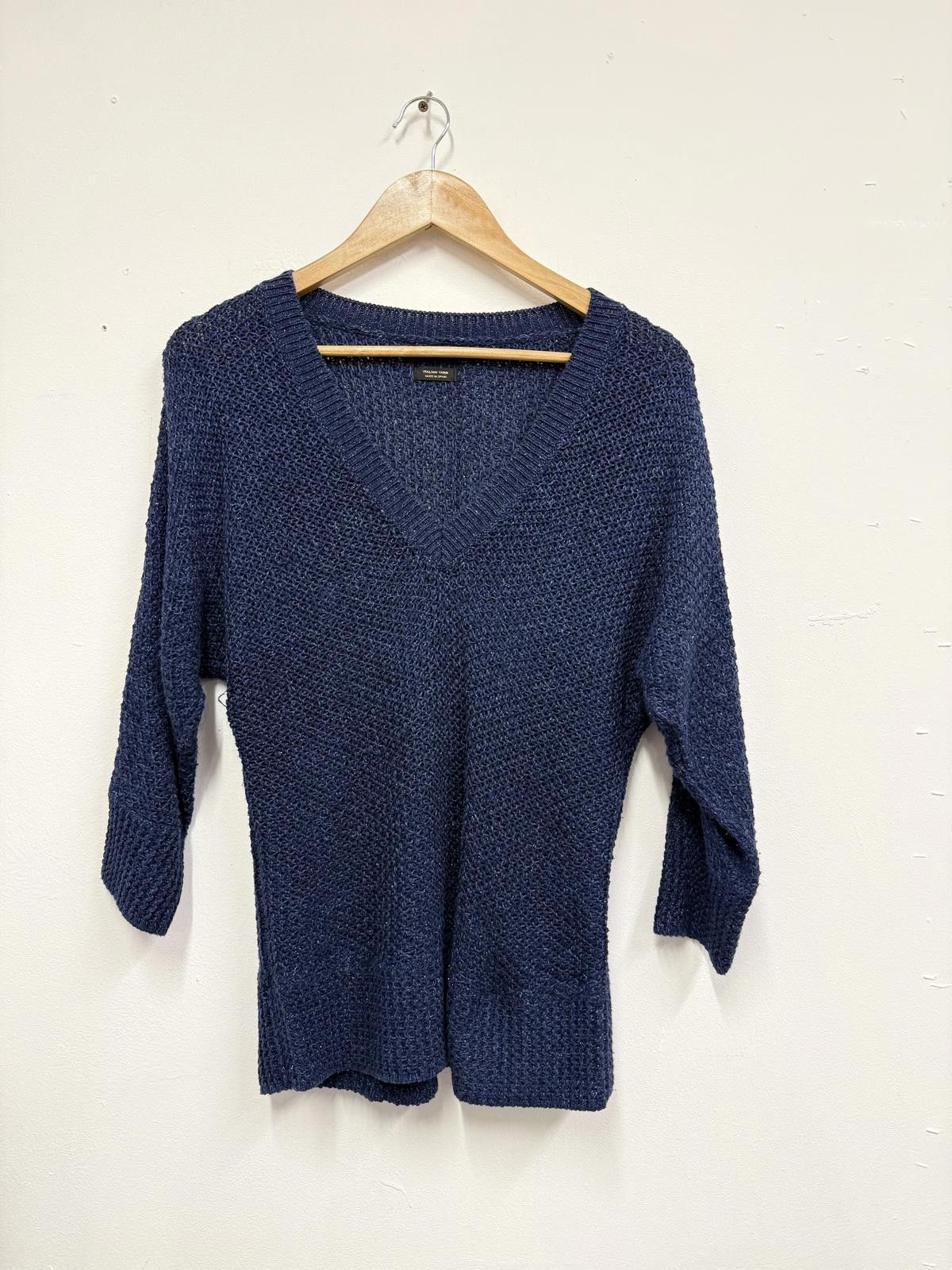 Unknown London Navy Blue Knit Sweater with V-Neck Size ONE SIZE - 1 Thumbnail