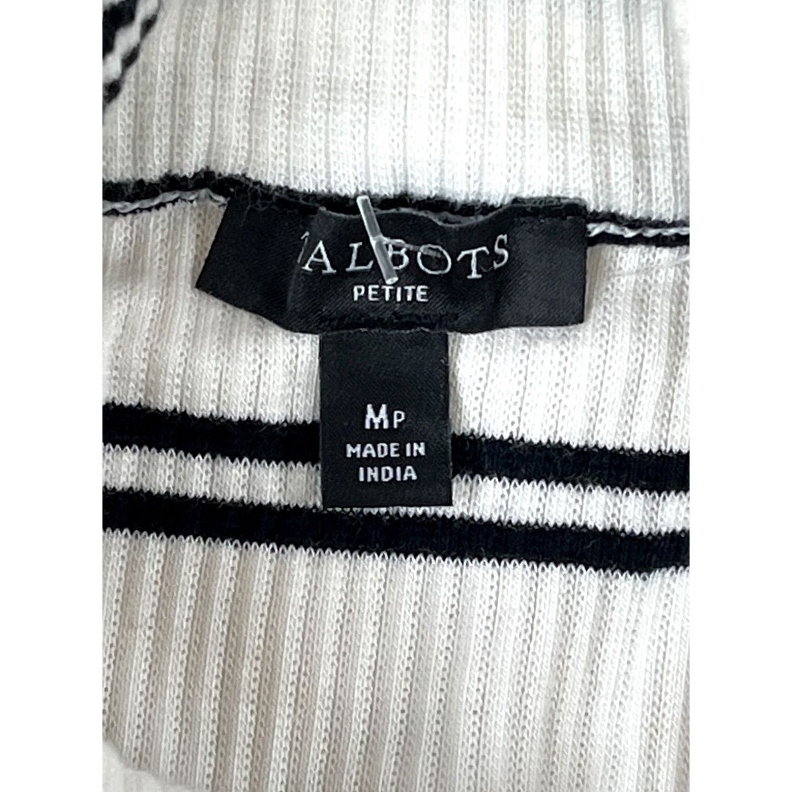 Talbots Talbots Petite Top Womens MP White Black Stripe Ribbed Mock Neck Long Sleeve Size M / US 6-8 / IT 42-44 - 7 Thumbnail