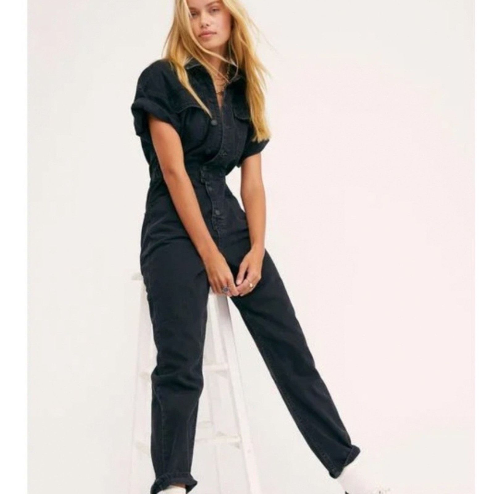 Free People Free People We The Free Marci Black Denim Jumpsuit, Size M Size 30" / US 8 / IT 44 - 1 Thumbnail
