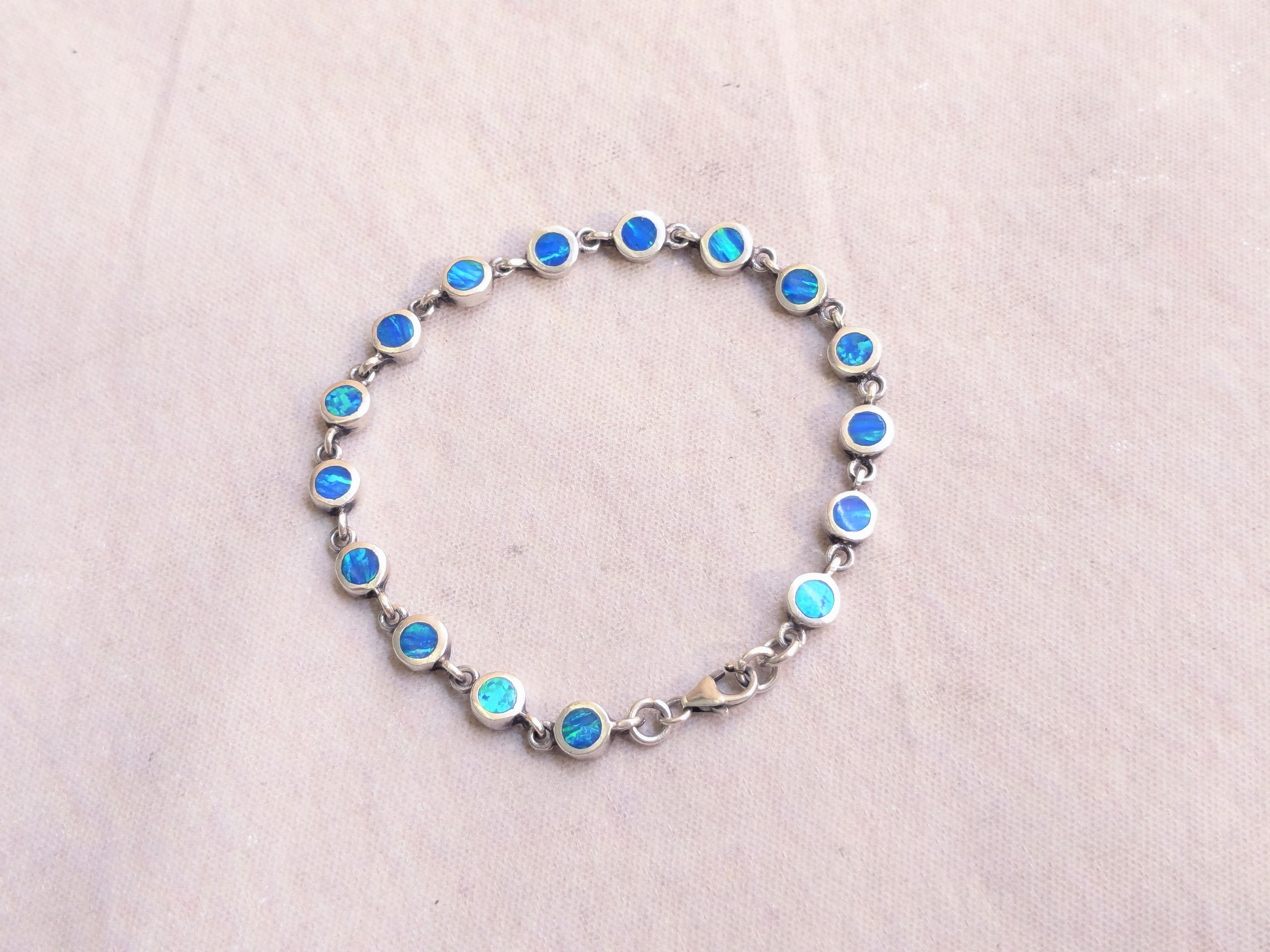Sterling Silver Sterling Silver Tennis Bracelet Blue Fire Opal 7" Size ONE SIZE - 1 Thumbnail