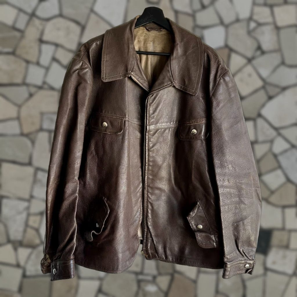 Vintage VINTAGE Leather Jacket 1950s Czech Gala High Quality 3XL Size US XXL / EU 58 / 5 - 1 Thumbnail
