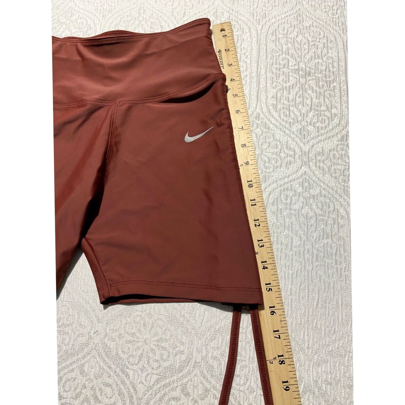 Nike Nike Pro Dri-Fit Biker Shorts Womens XS Rust Orange Ruched Sides High Waisted/Compression Shaping Size 26" / US 2 / IT 38 - 7 Thumbnail