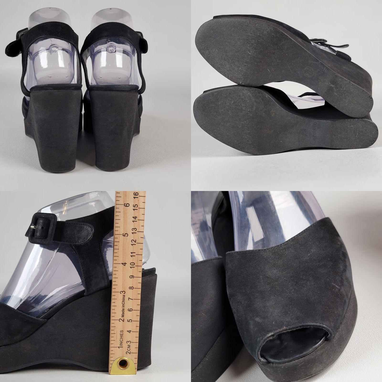 DKNY DKNY Black Suede Platform Women's Size 9.5 Heel, Wedge, Buckle, Peep Toe, Adjustable Strap, High Heel, Platform, Shoe, Women Size US 10 / IT 40 - 8 Thumbnail