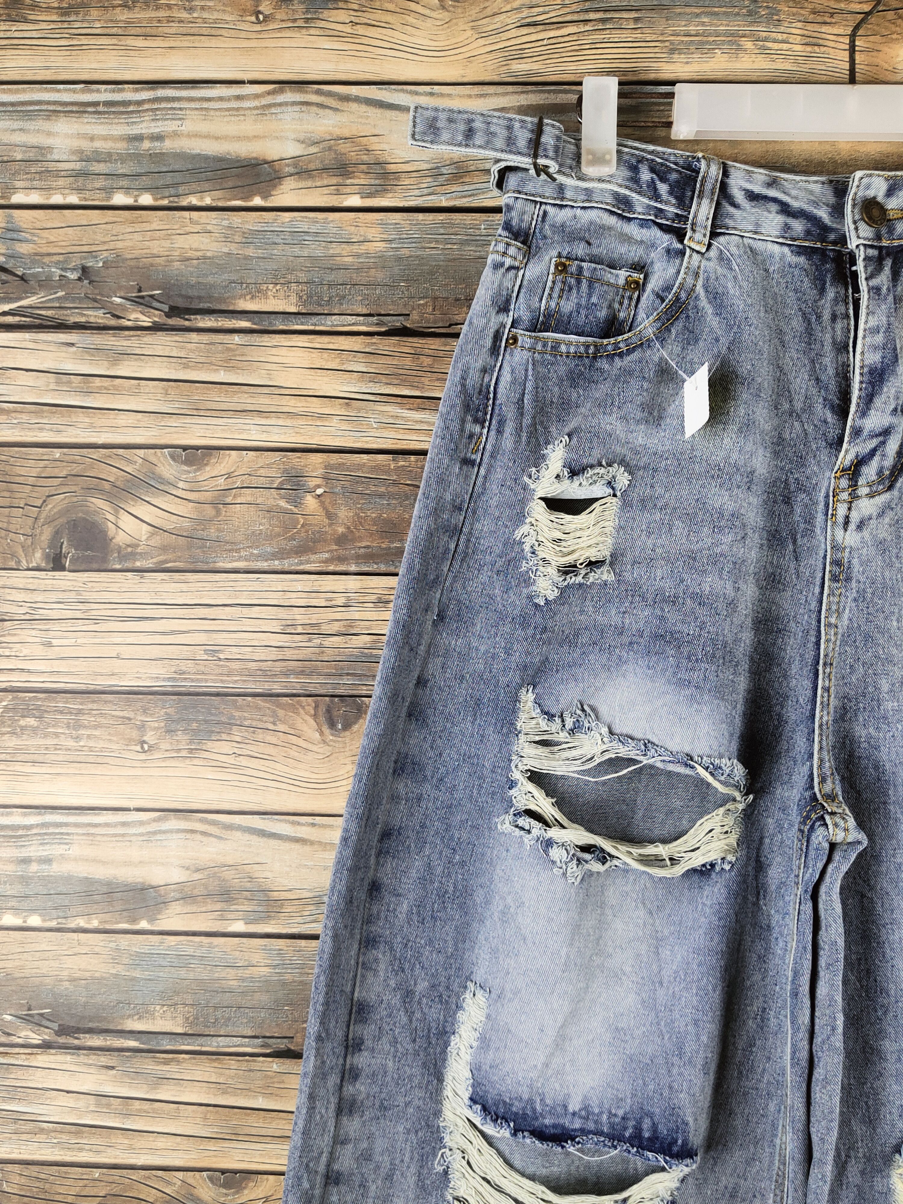 Japanese Brand D Japan Palazo Blue Distressed Ripped denim Jeans #S2912 Size 30" / US 8 / IT 44 - 3 Thumbnail