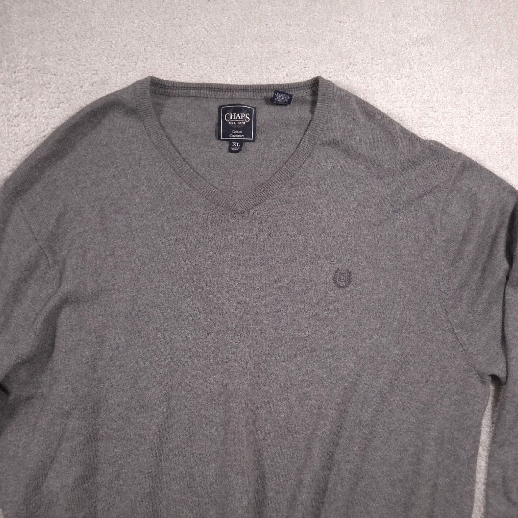 Chaps Chaps Sweater Mens XL Gray Cotton Cashmere V Neck Knit Pullover Classic Size US XL / EU 56 / 4 - 3 Thumbnail