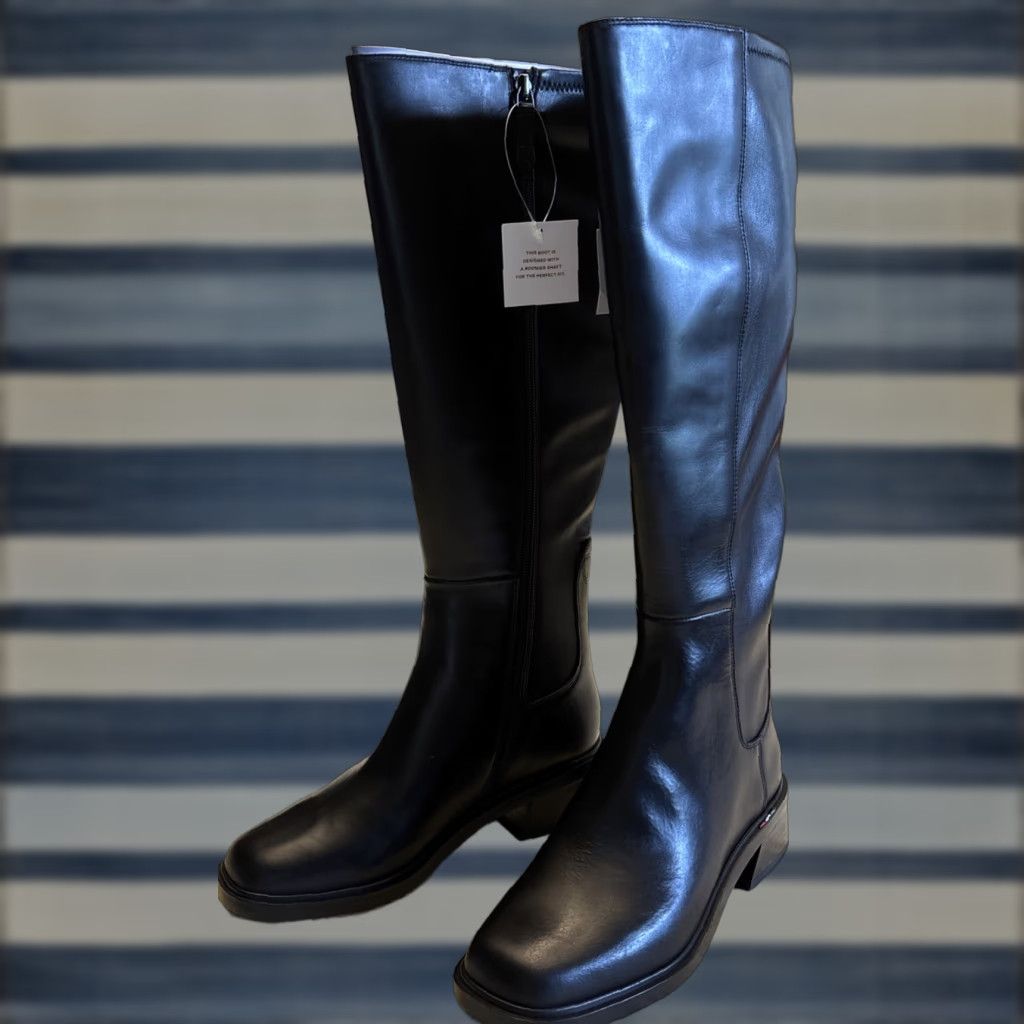 VINTAGE No Franco Sarto GISELLE Leather Knee High Boots Black Size