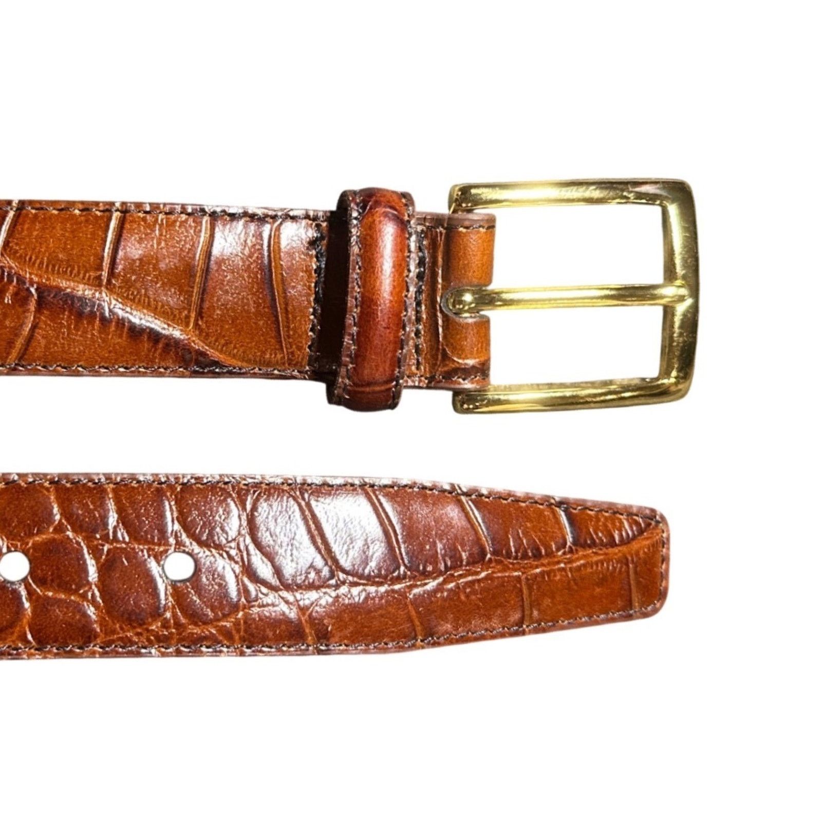 Jos. A. Bank Jos A Bank Brown Crocodile Leather Belt Gold Buckle Size 44 Size 44 - 4 Thumbnail