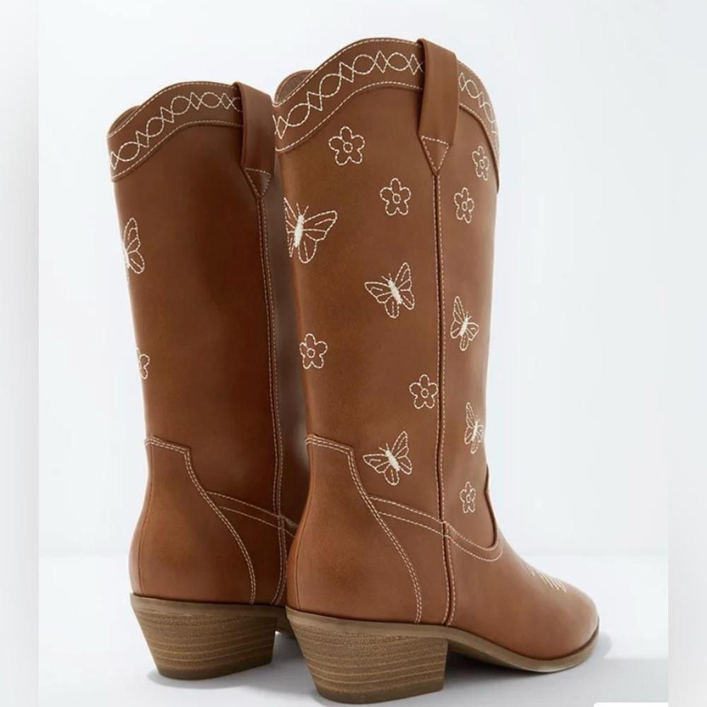 Designer American Eagle Brown Butterfly Cowboy Boots Size US 10 / IT 40 - 3 Thumbnail