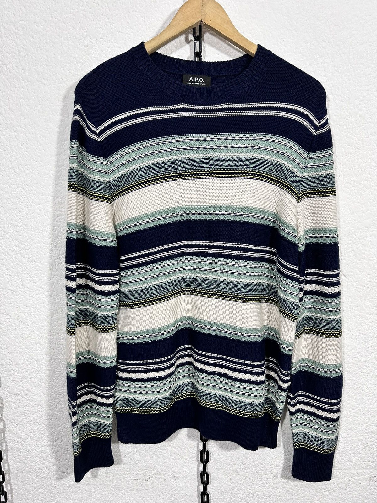 image of A P C Stripped Sweater in Blue, Men's (Size Medium)