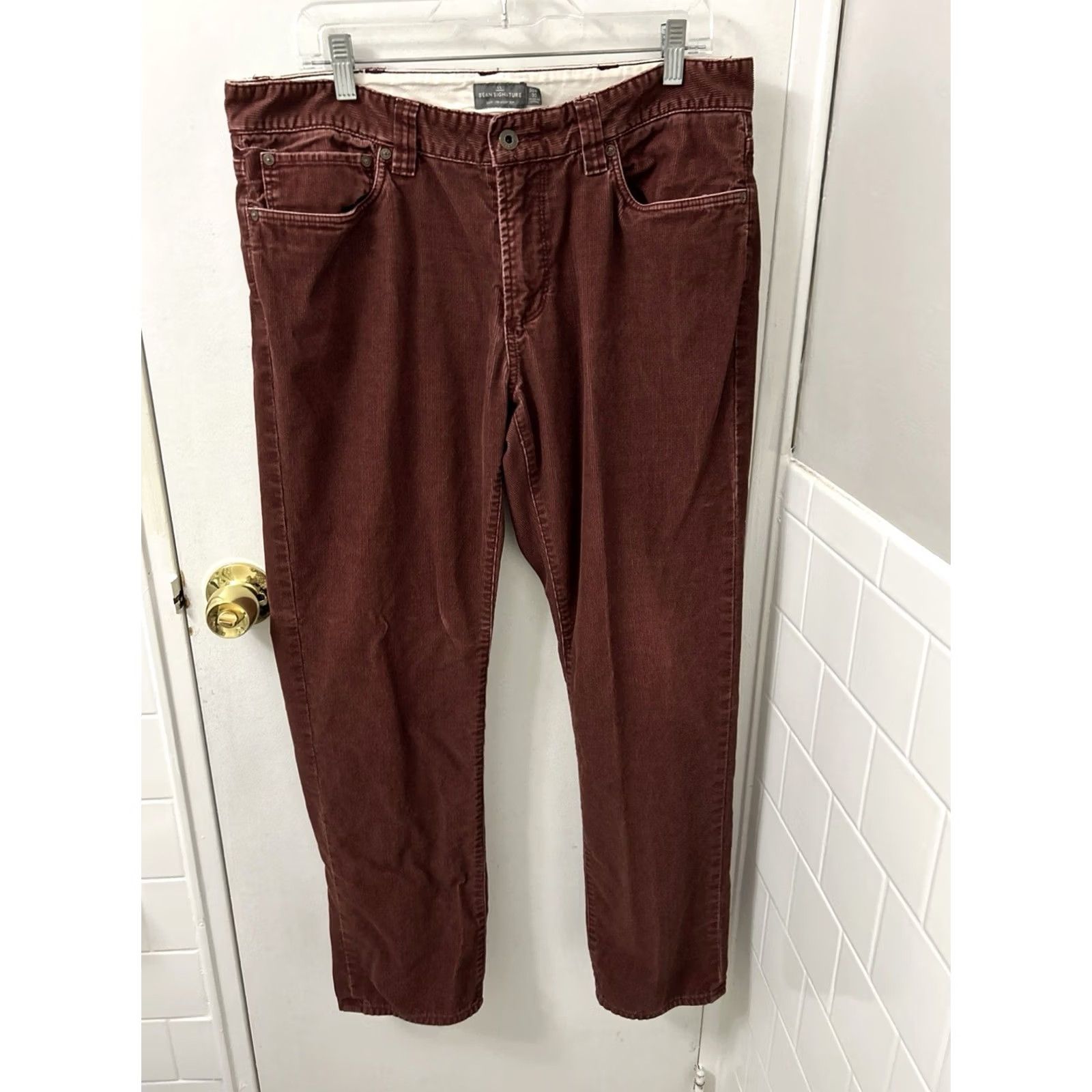 Vintage LL Bean Signature Corduroy Pants Mens 36x30 Burgundy Maroon Slim Straight 301738 Size US 36 / EU 52 - 6 Thumbnail