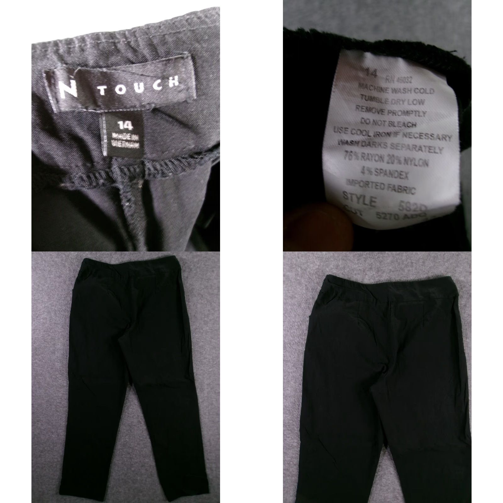 Vintage N Touch Pants Women 14 Black Comfortable Casual Dress Pants Elastic Waist Stretch Regular Fit Size 36" / US 14 / IT 50 - 8 Thumbnail
