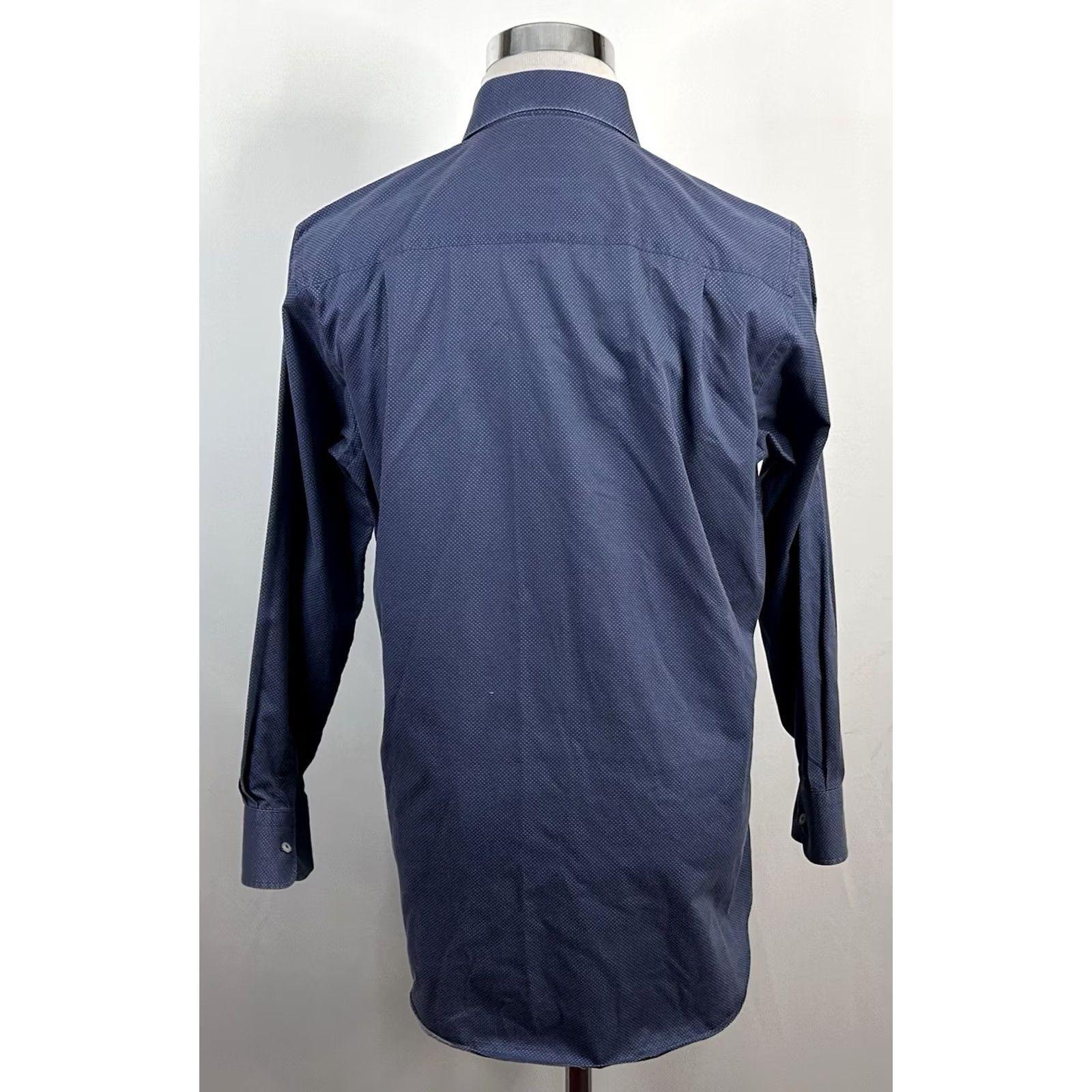 David Donahue David Donahue Dress Shirt 16.5 32/33 Blue White Polka Dot 100% Cotton Slim Knit Shirt Mens Size 46R - 5 Thumbnail