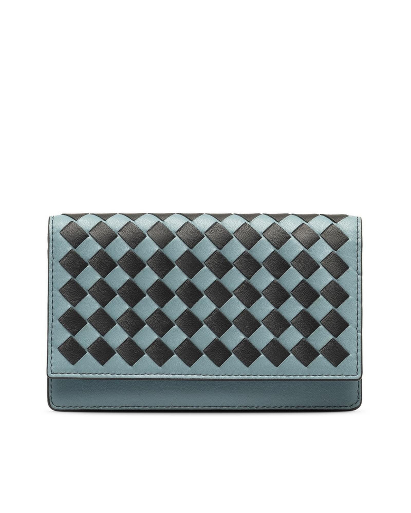 image of Bottega Veneta Blue Intrecciato Woven Leather Wallet, Women's