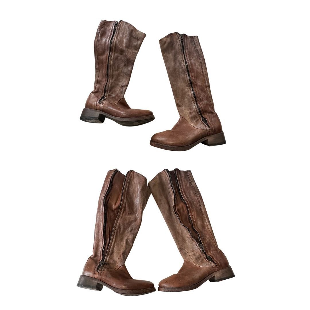 Other Nylo Distressed Leather Tall Double Zip Boots EU 39 Size US 9 / IT 39 - 10 Thumbnail