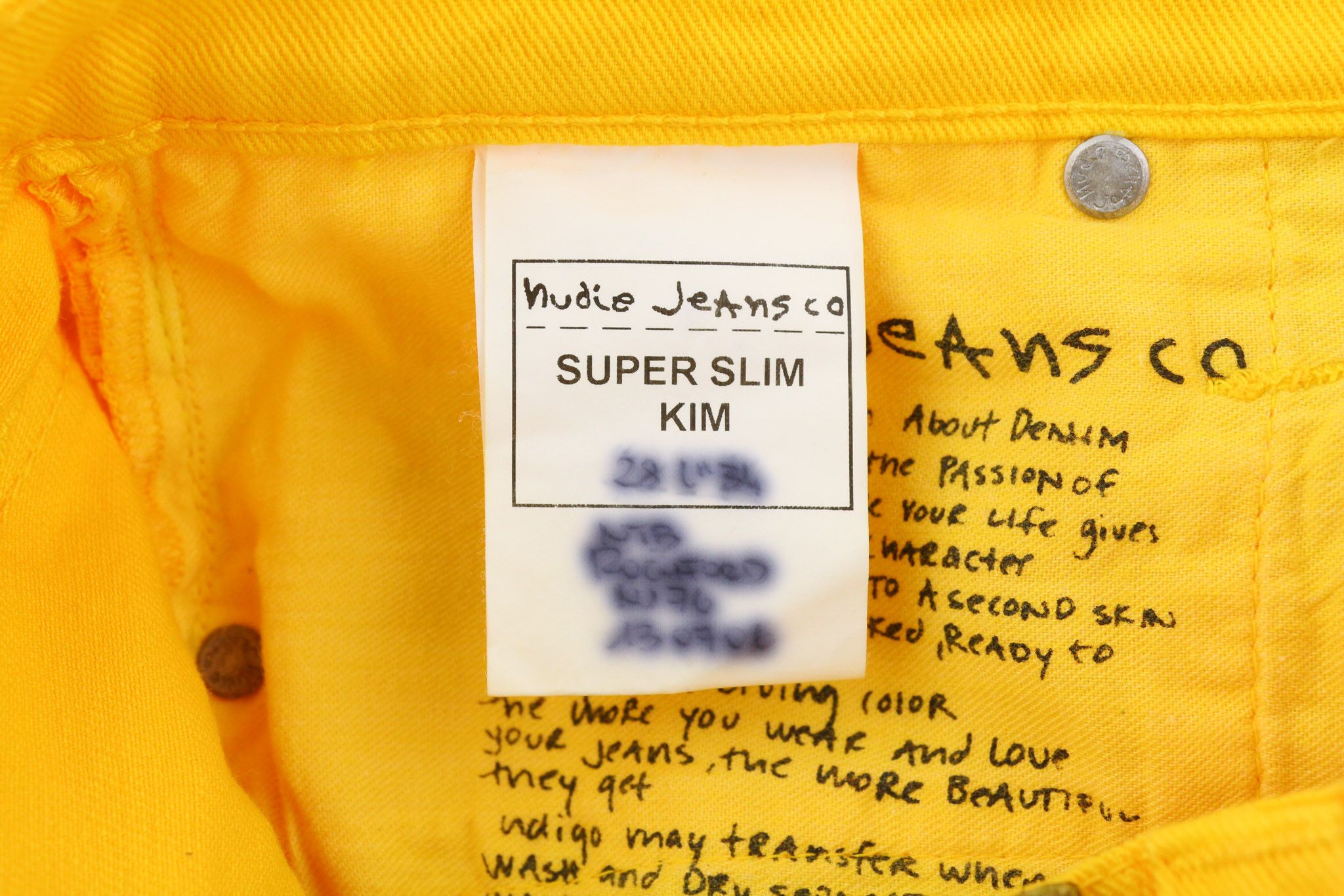 Nudie Jeans SUPER SLIM KIM W28/L33 Denim Yellow Zip Jeans 82579 Size US 28 / EU 44 - 6 Thumbnail