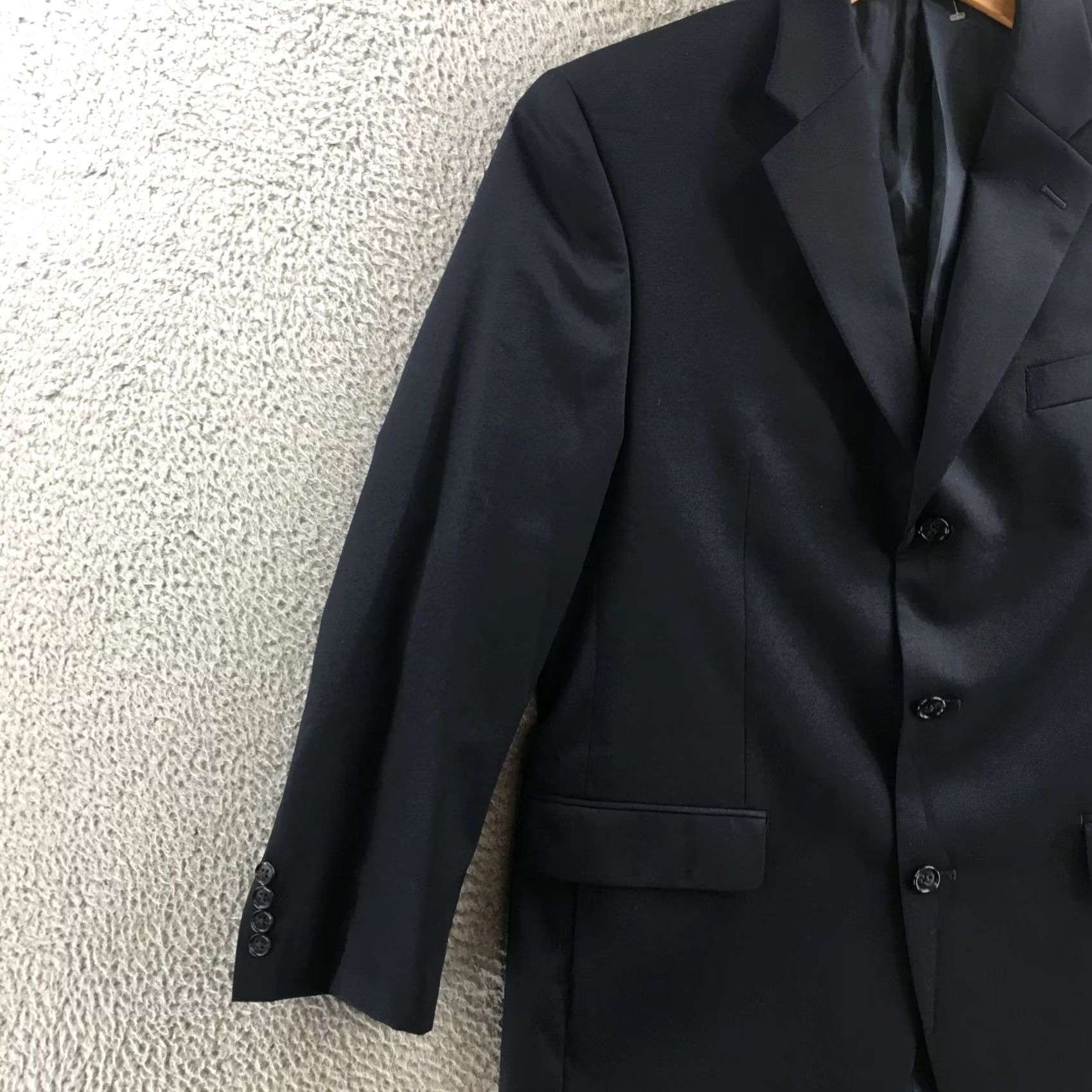 Vintage Macys Men's Blazer 40R Navy Wool 3 Button Notch Lapel Sports Coat Jacket Coat - Regular Size, Blue, Solid, Wool, Vintage No Size 40R - 6 Thumbnail