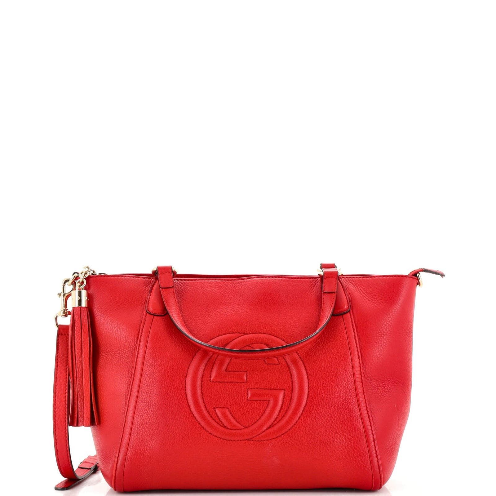 image of Gucci Soho Convertible Top Handle Bag Leather Small in Red, Women's
