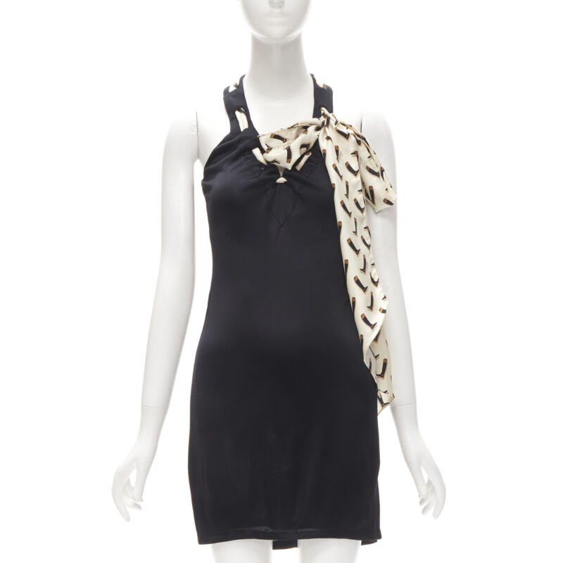 Gucci GUCCI 100% silk Riding Boot print scarf black mini dress IT38 XS Size XS / US 0-2 / IT 36-38 - 1 Thumbnail
