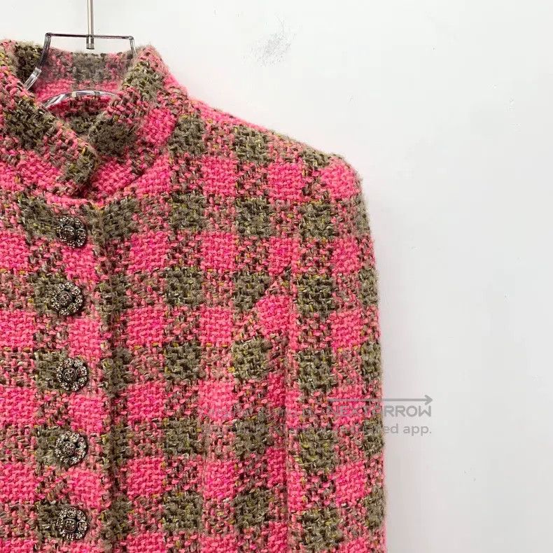 Chanel Chanel 22K pink plaid stand-up collar tweed jacket Size XXS / US 00 / IT 34 - 3 Thumbnail