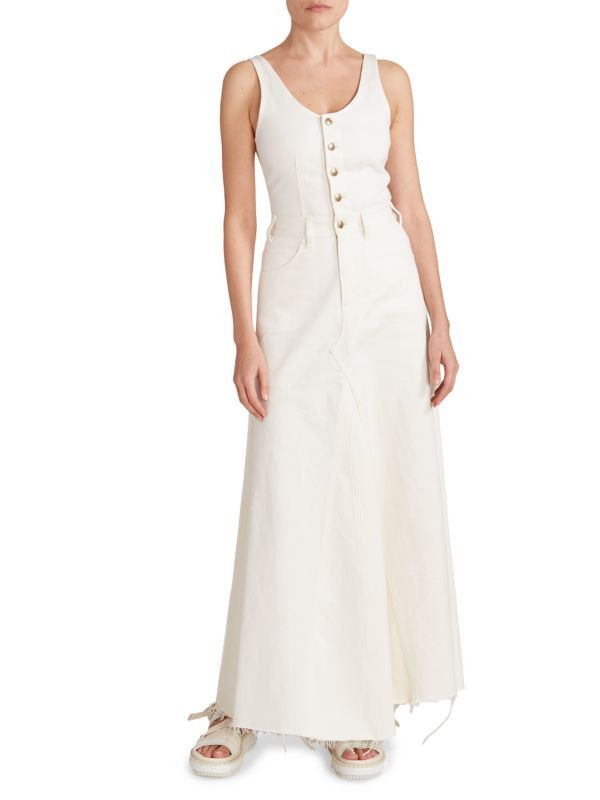 Chloe o1y0825 Denim Maxi Dress in White Size M / US 6-8 / IT 42-44 - 3 Thumbnail