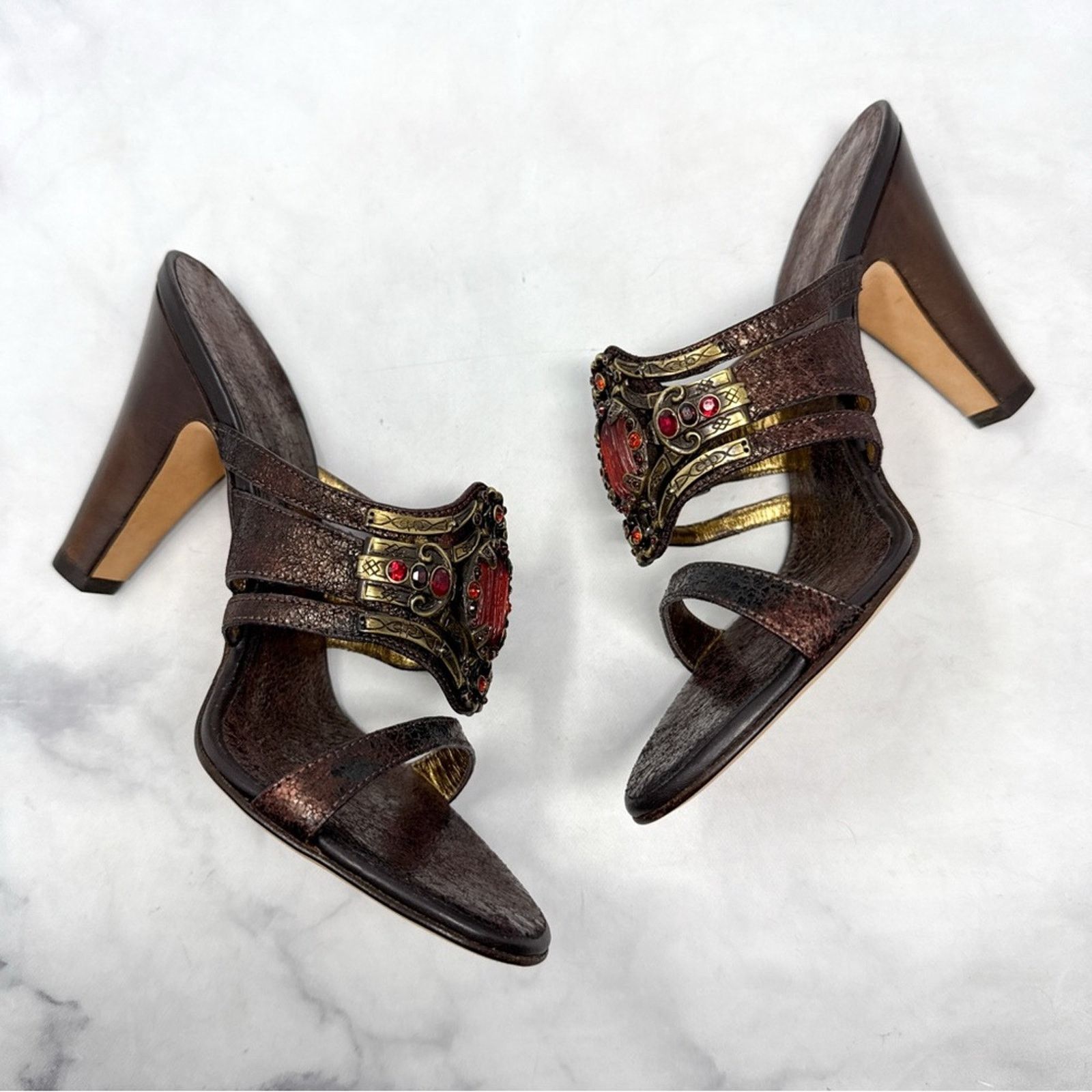 Giuseppe Zanotti NEW Giuseppe Zanotti Vicini Vintage Leather Jewel Mule Heels Size US 7 / IT 37 - 5 Thumbnail