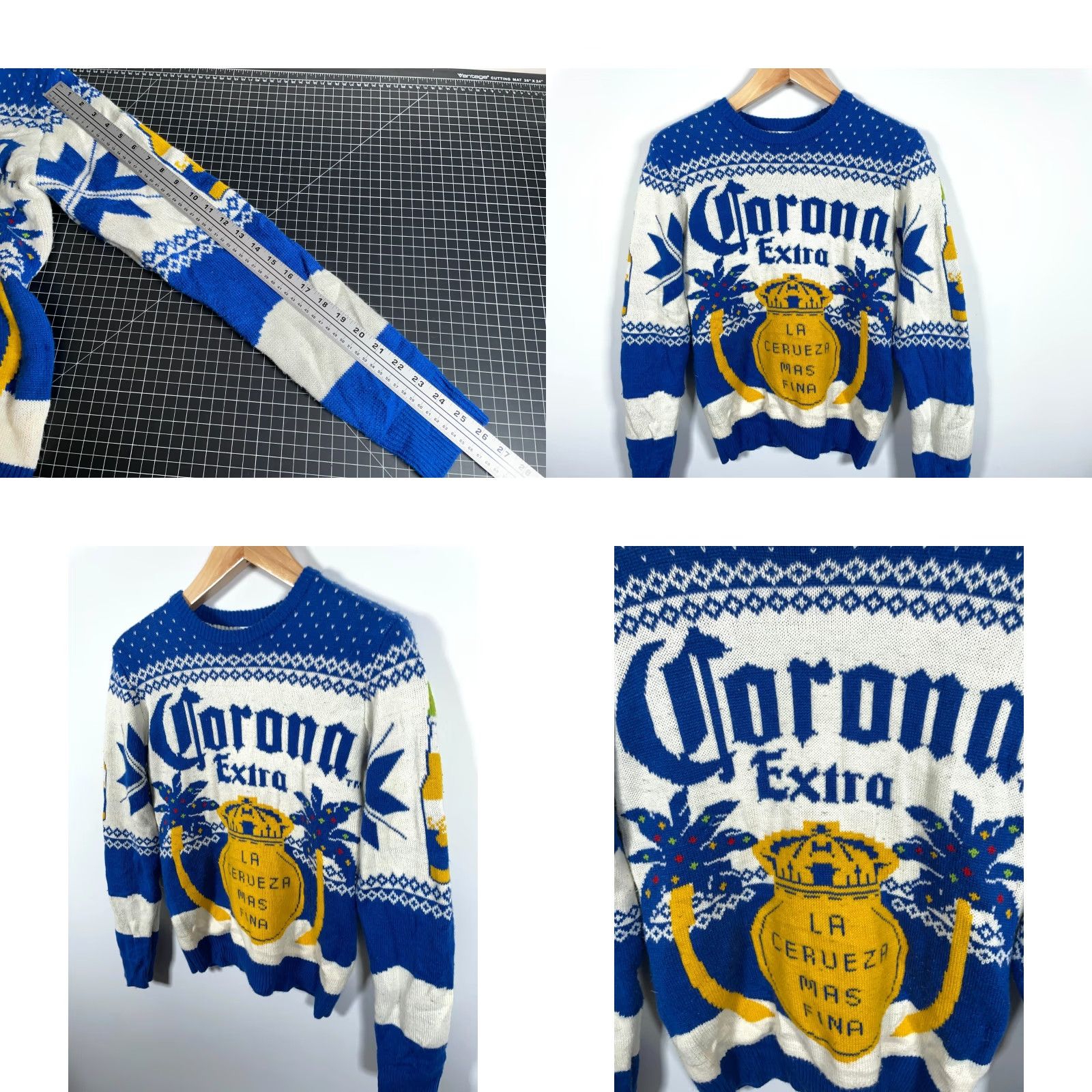 Vintage Corona Extra Beer Sweater Adult Small Blue White Ugly Christmas Knit AOP Size US S / EU 44-46 / 1 - 8 Thumbnail