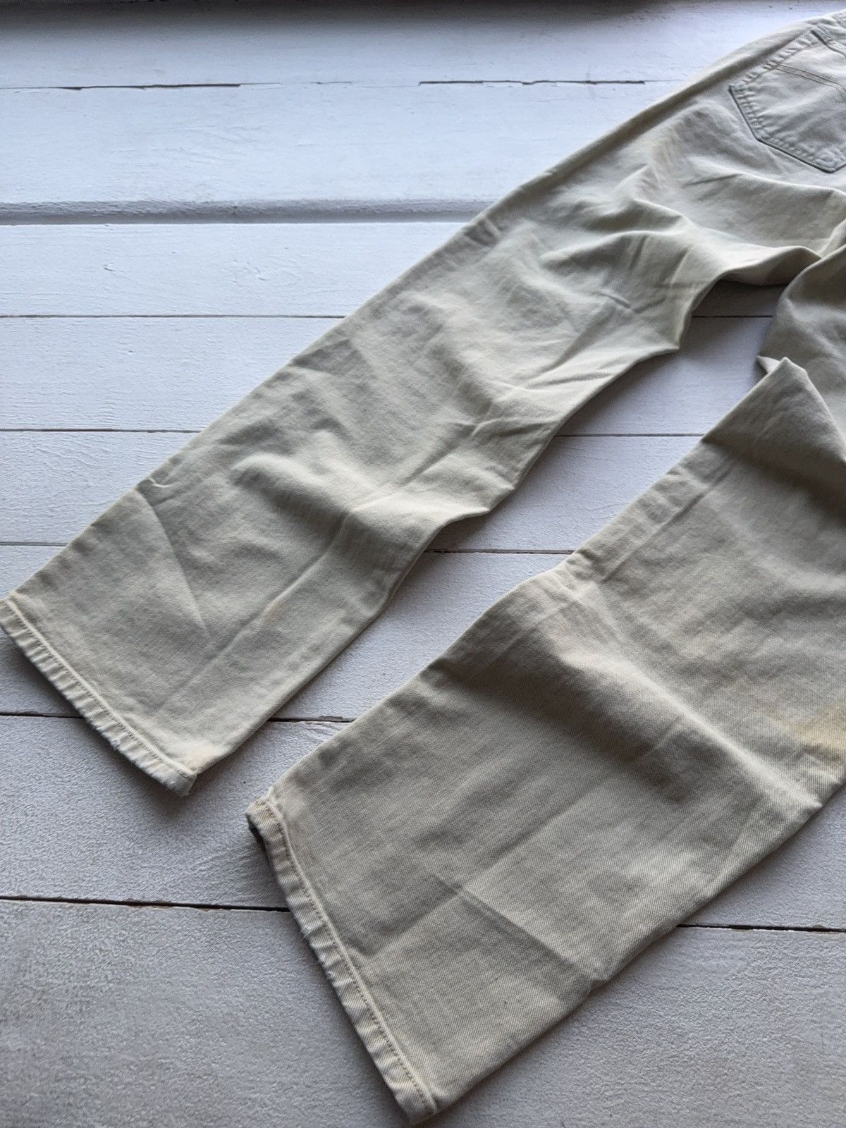 Armani Vintage 90s Distressed Armani Jeans Beige Straight Fit Pant Size US 33 - 14 Thumbnail