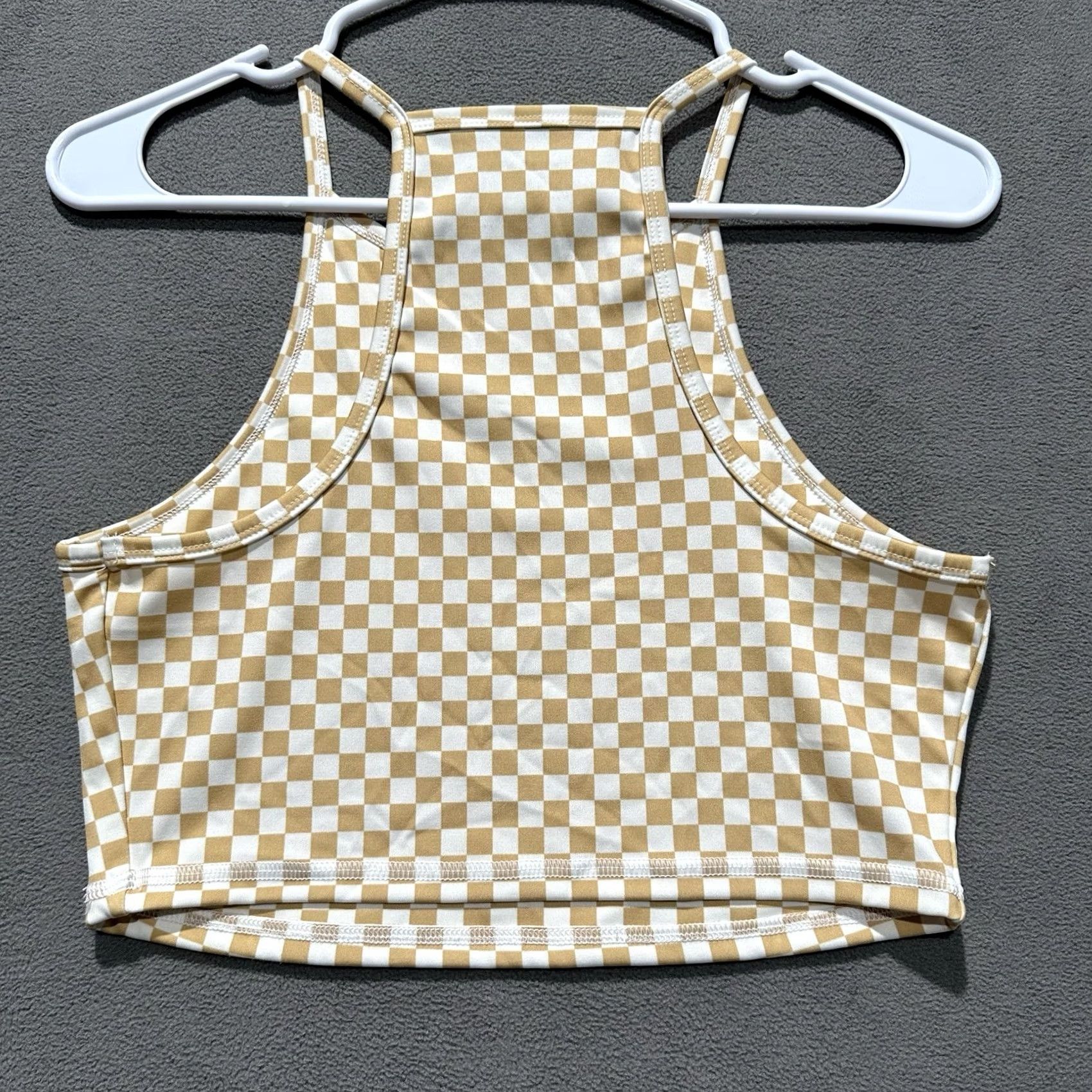 Vintage AÉROPOSTALE Tank Top Womens Medium Beige White Checkered High-Neck Flex Active Size M / US 6-8 / IT 42-44 - 2 Thumbnail