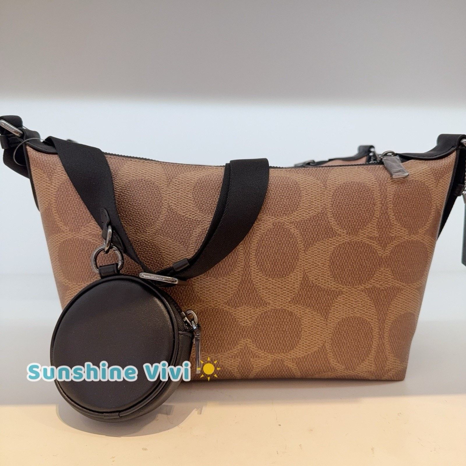 Coach NWT COACH Finn Crossbody Bag Signature CCG19 Tan/Black Size ONE SIZE - 1 Thumbnail