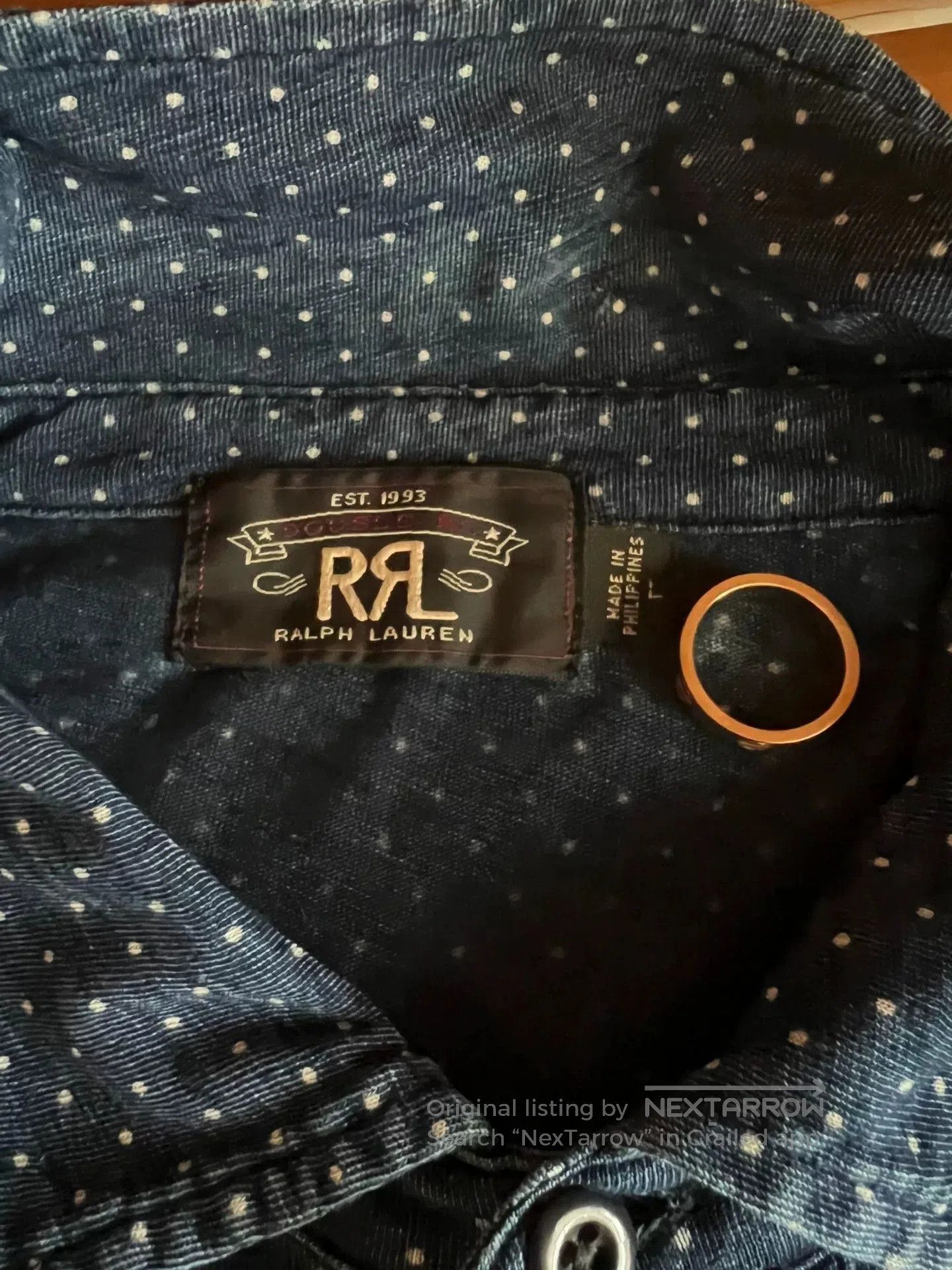 RRL Ralph Lauren RRL Indigo Polka Dot Short Sleeve Tee. Size US L / EU 52-54 / 3 - 5 Thumbnail