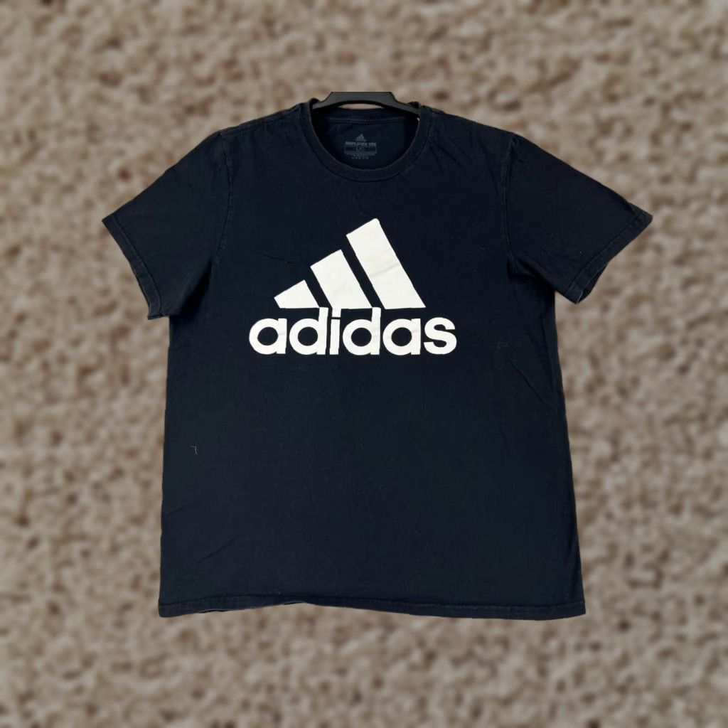 Adidas Adidas Shirt Men Large Black Logo Short Sleeve Crew Neck Cotton Jersey Golf Size US L / EU 52-54 / 3 - 1 Thumbnail