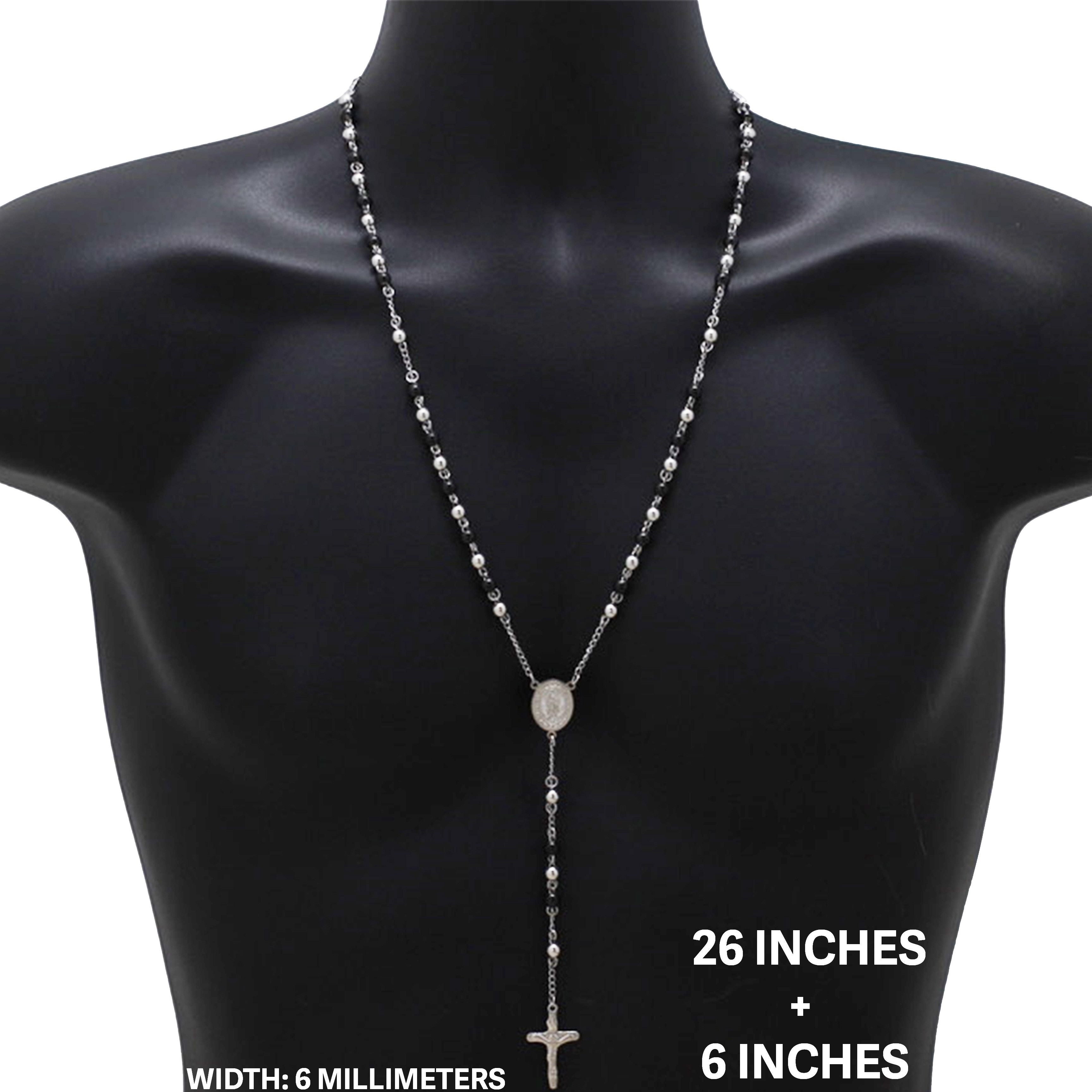Other 316L Stainless Steel Black 6mm Rosary Necklace 26”+6" Size ONE SIZE - 1 Thumbnail