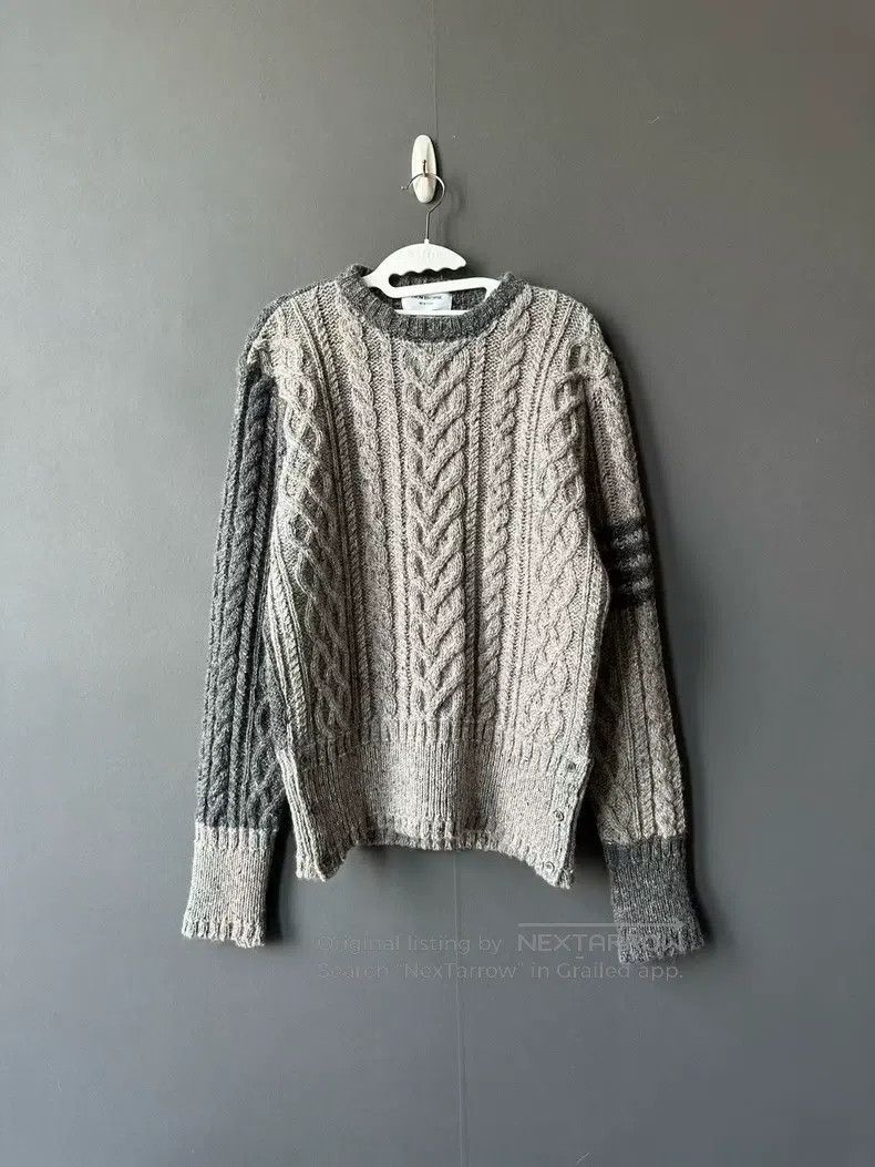 Thom Browne Thom Browne Grey Multicolor Cable Knit Wool Sweater Size US L / EU 52-54 / 3 - 1 Thumbnail
